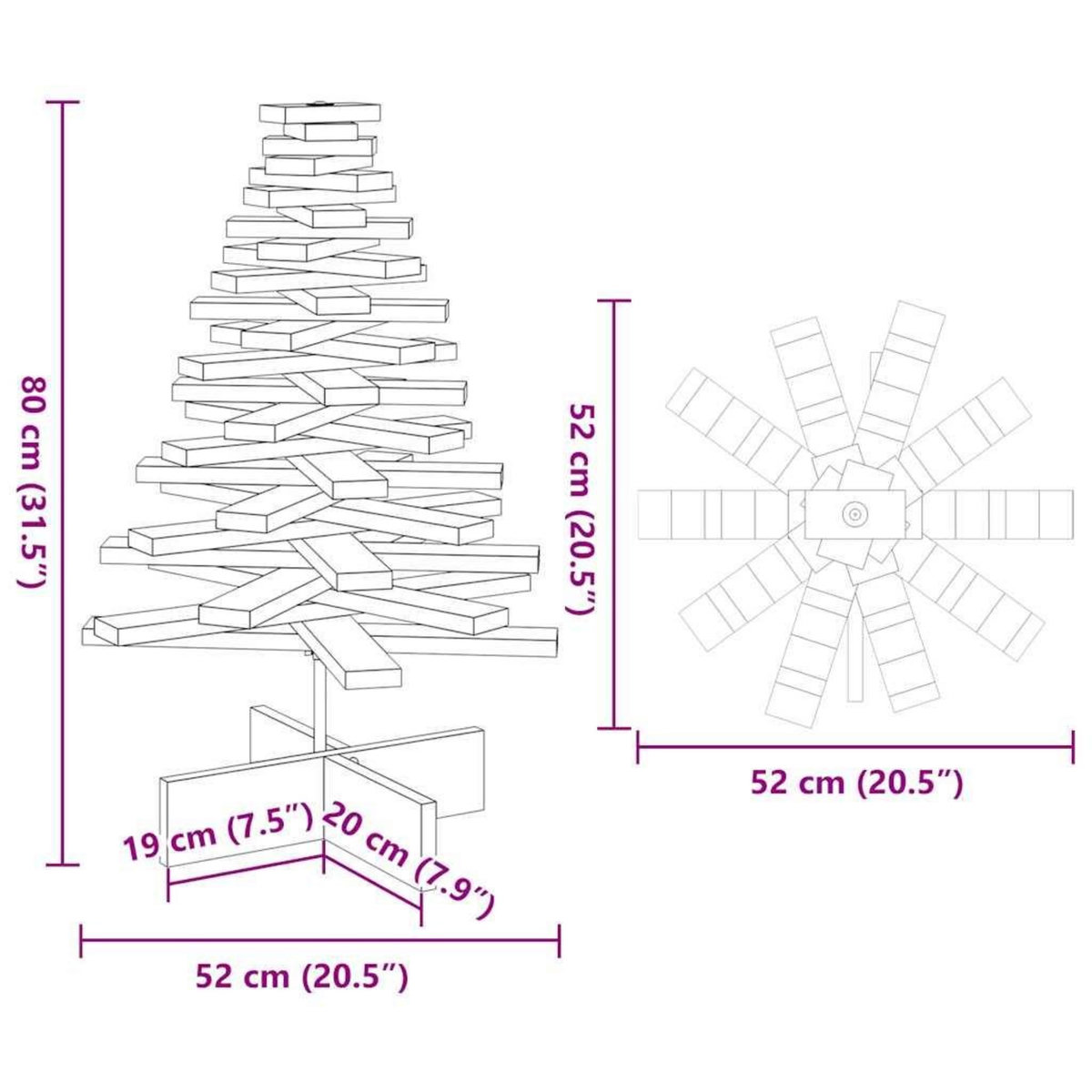 VIDAXL Arbre de Noël en bois pour decoration blanc 80 cm pin massif