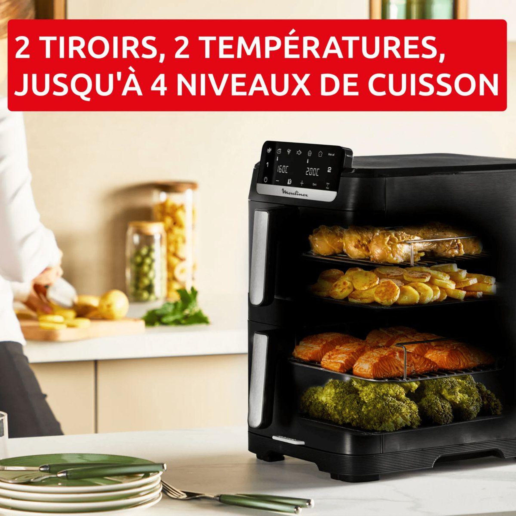 Voir la diapositive 5 : MOULINEX Friteuse sans huile Easy fry Crispy Stack Dual EZ7568F0