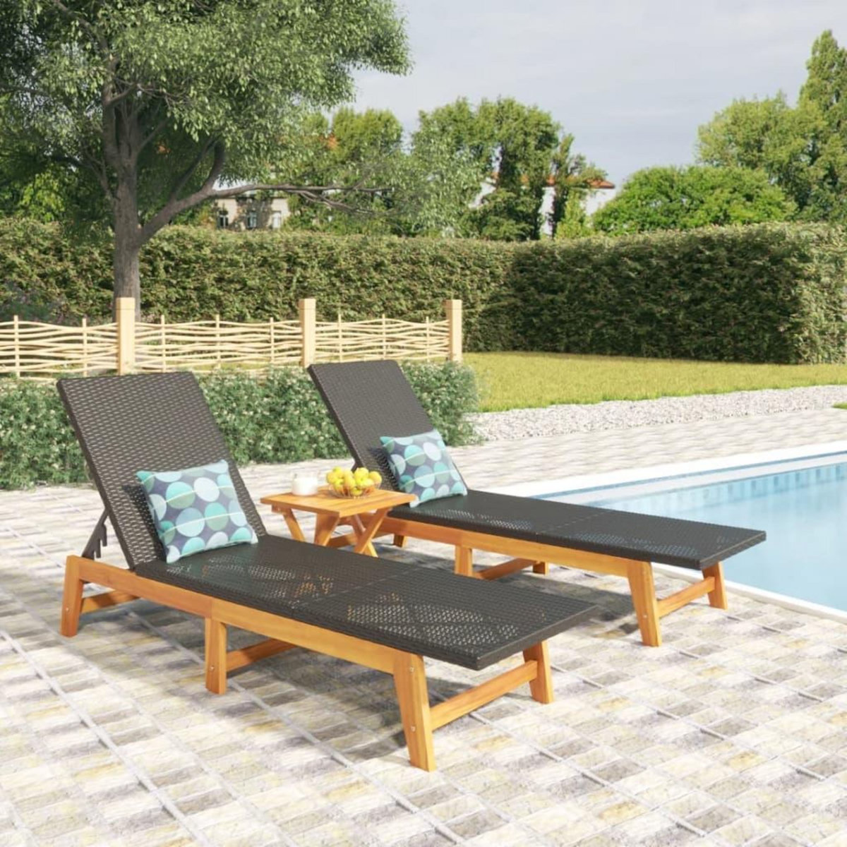 VIDAXL Chaises longues lot de 2 noir/marron resine tressee/bois acacia