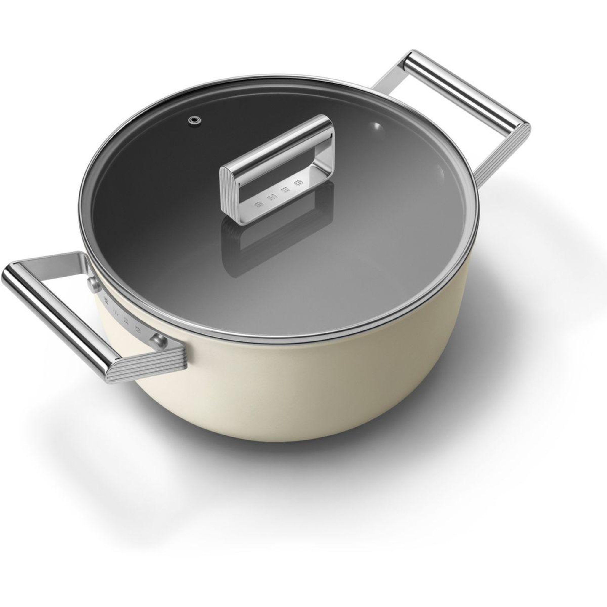 Voir la diapositive 2 : SMEG Faitout 24cm céramique crème avec couvercle