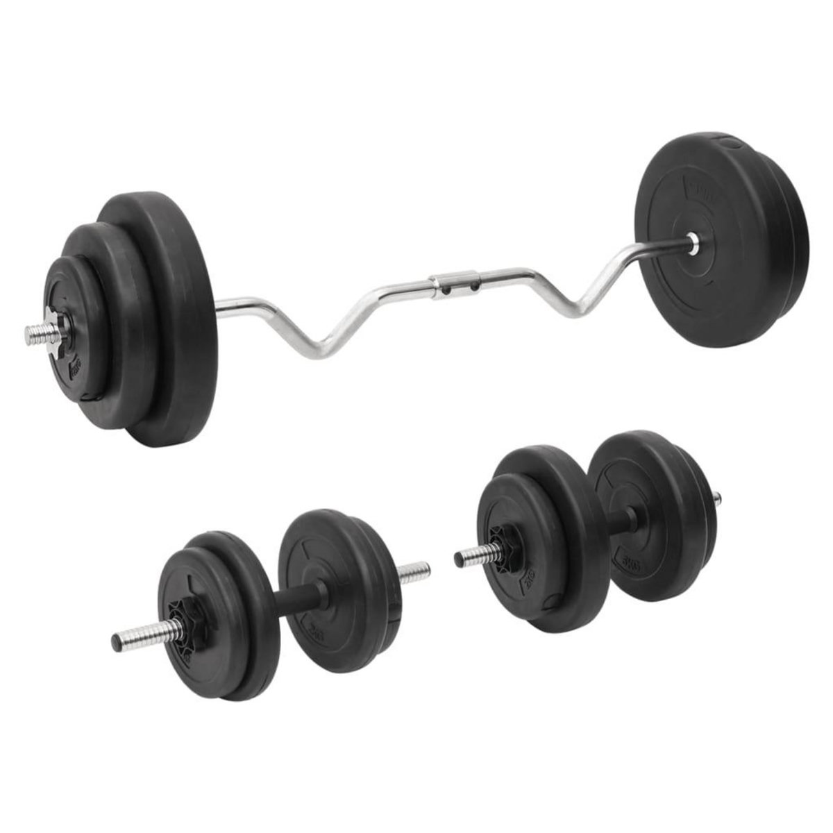 VIDAXL Ensemble d'halteres et de barre ondulee avec plaques 60 kg