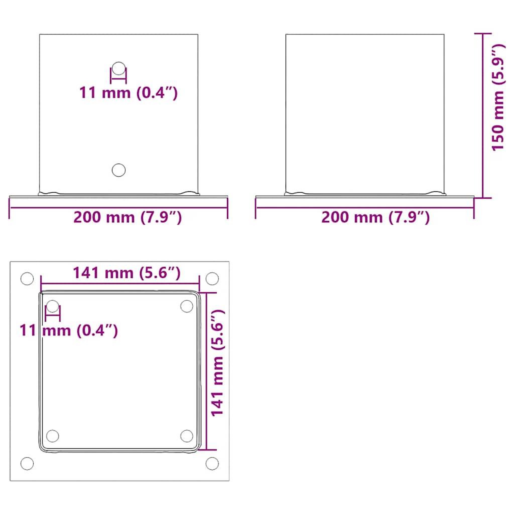 Voir la diapositive 6 : VIDAXL Bases de poteau carrees 4 pcs argent 141x141 mm acier galvanise