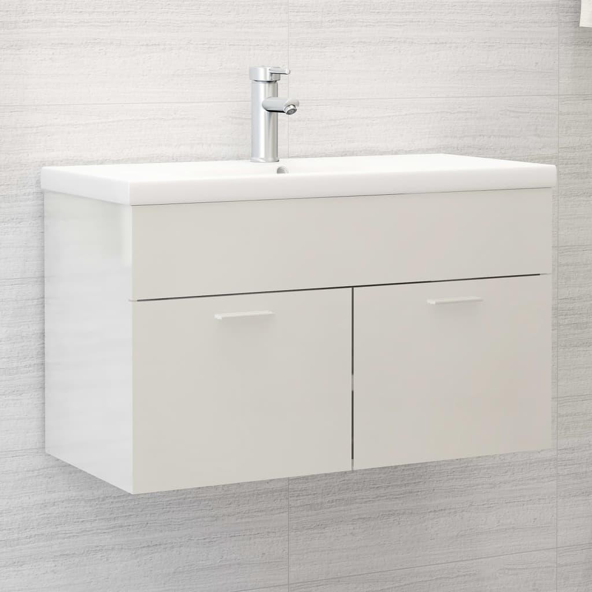 Voir la diapositive 1 : VIDAXL Armoire d'evier avec lavabo integre Blanc brillant Agglomere