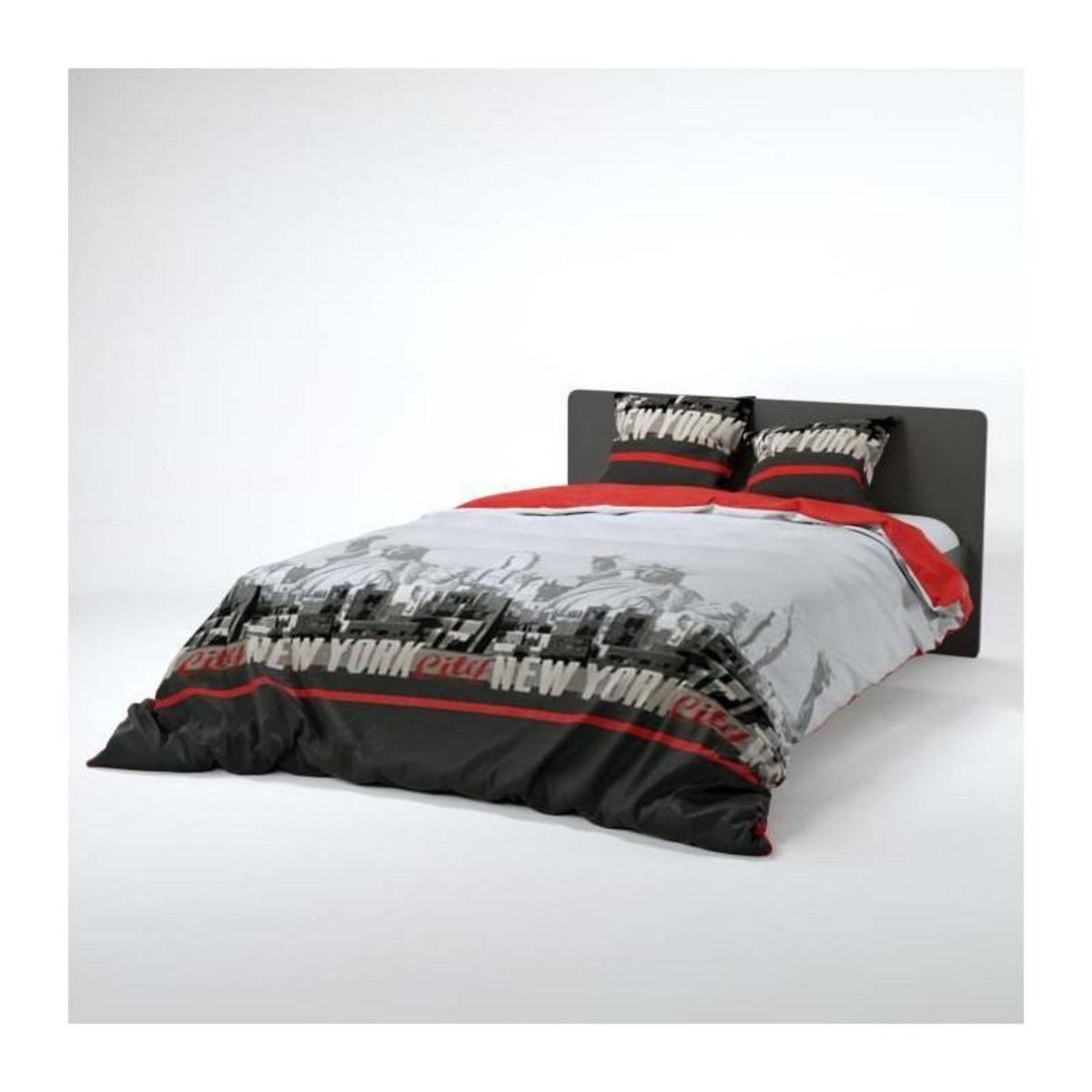 VISION VISION Parure de couette New York - 100% coton - 1 housse de couette 220 x 240 cm + 2 taies d'oreiller 65 x 65 cm - Rouge et gri
