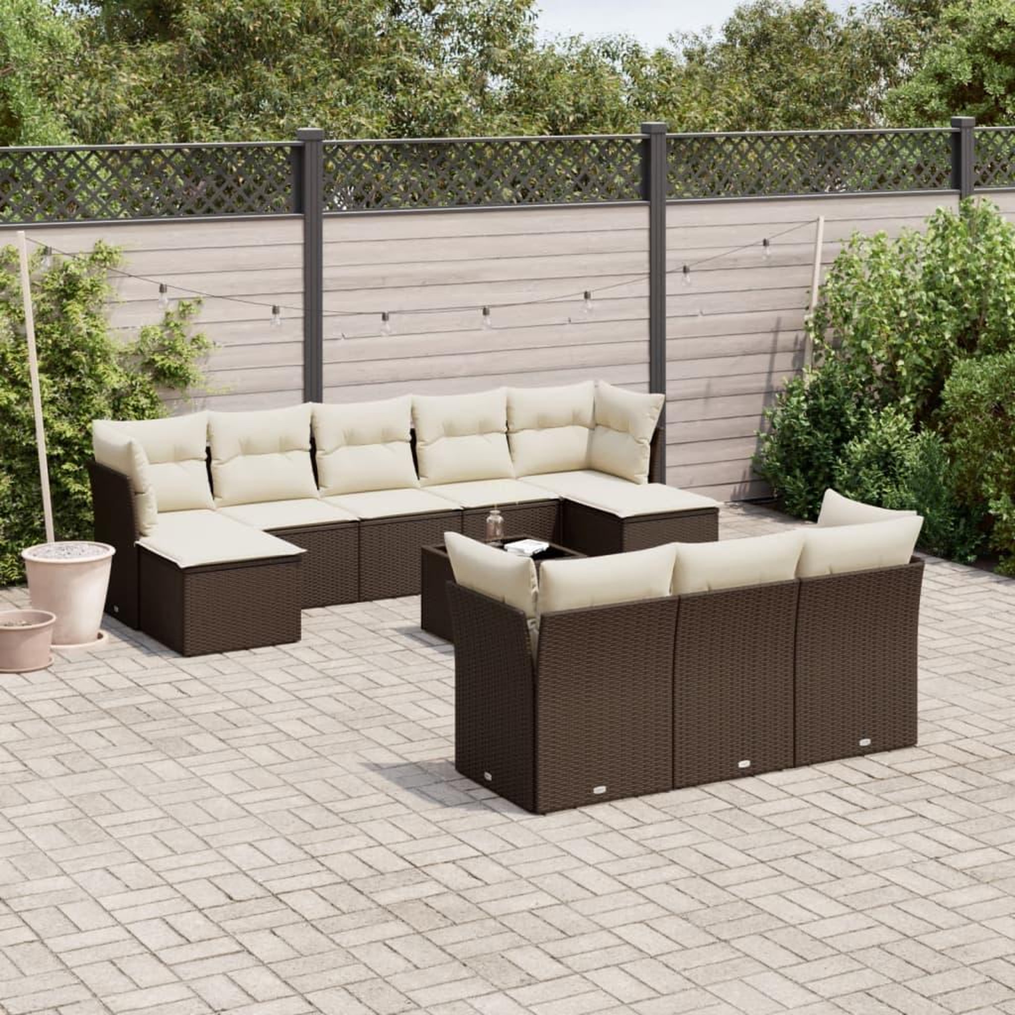 VIDAXL Salon de jardin et coussins 11 pcs marron resine tressee