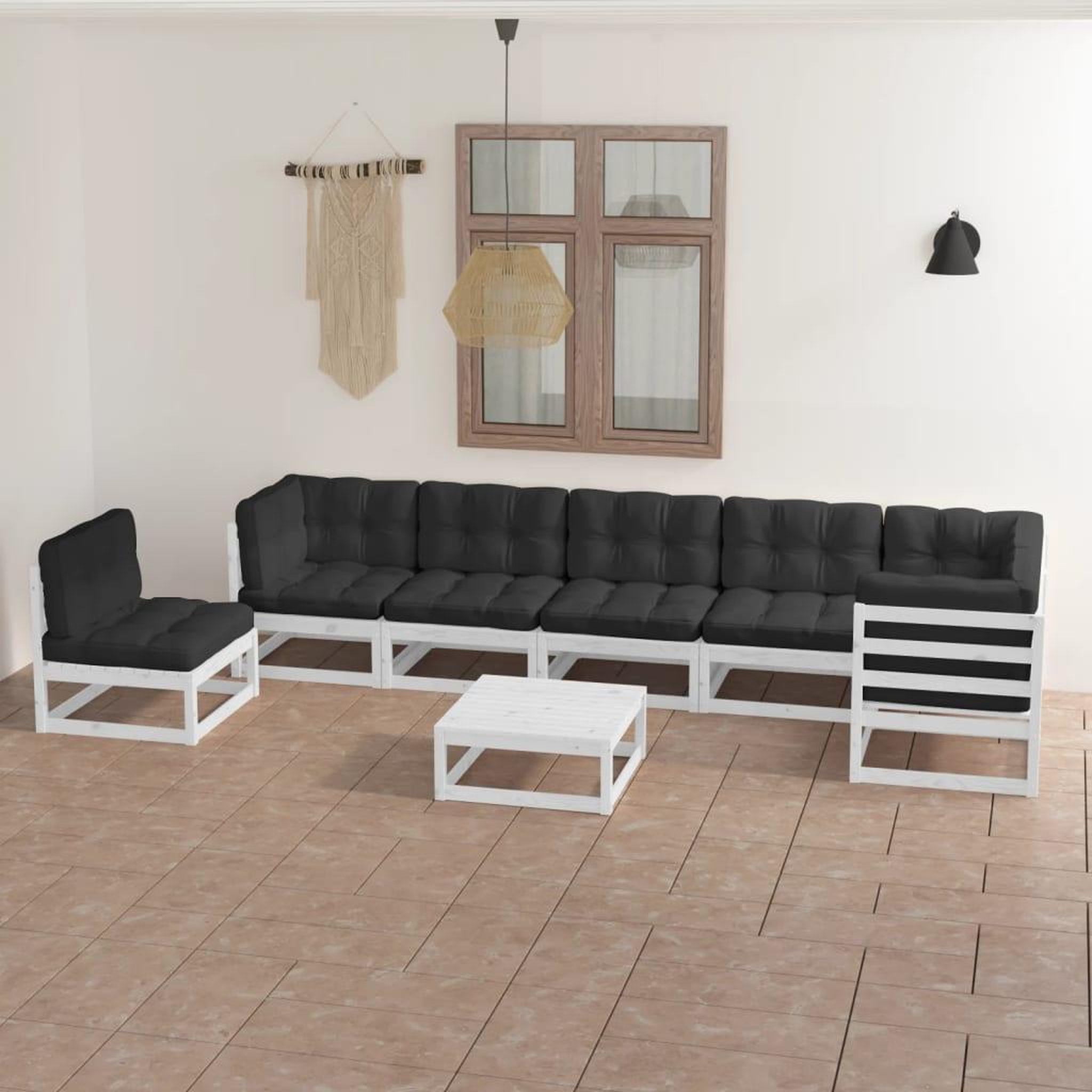 Voir la diapositive 1 : VIDAXL Salon de jardin 8 pcs avec coussins Bois de pin massif