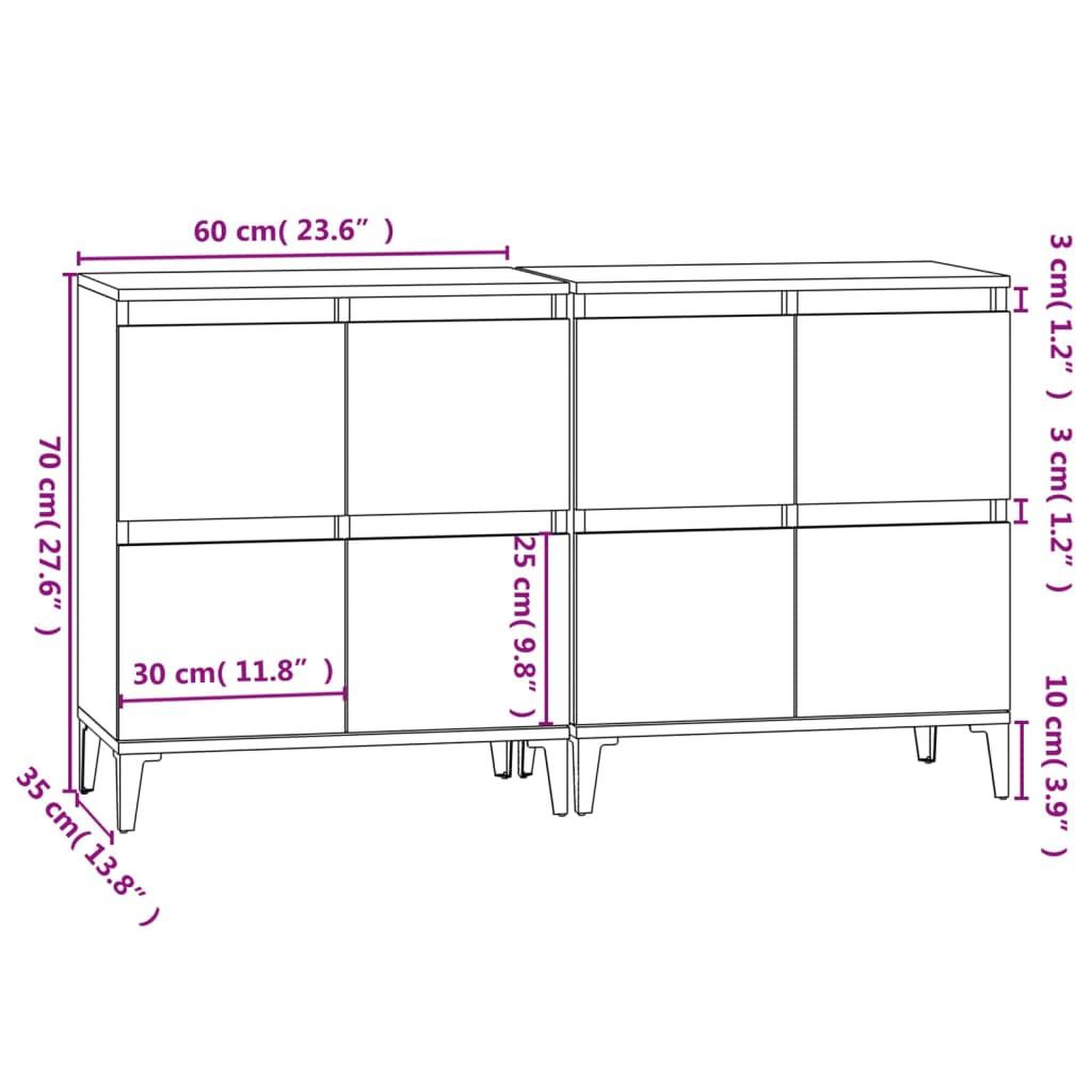 Voir la diapositive 6 : VIDAXL Buffets 2 pcs sonoma gris 60x35x70 cm bois d'ingenierie