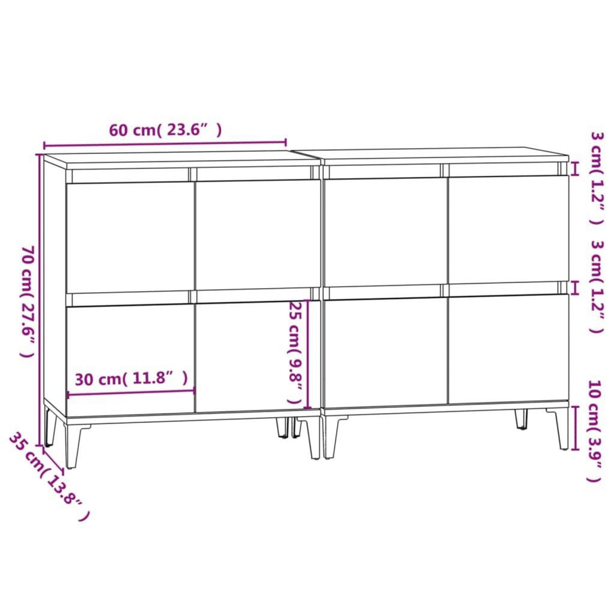 VIDAXL Buffets 2 pcs sonoma gris 60x35x70 cm bois d'ingenierie