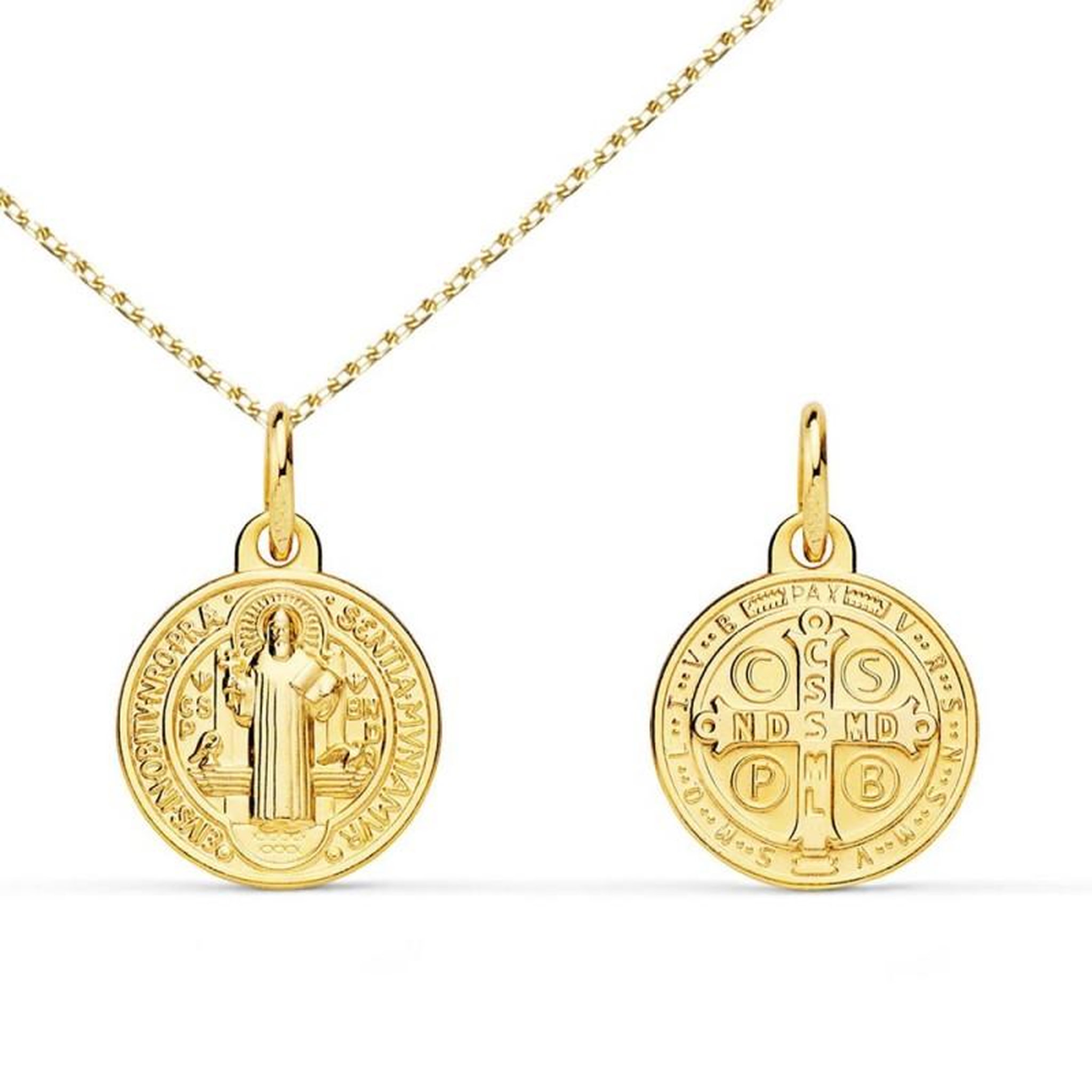 Voir la diapositive 1 : L'ATELIER D'AZUR Collier - Médaille Scapulaire Saint Benoit Or Jaune - Chaîne Dorée