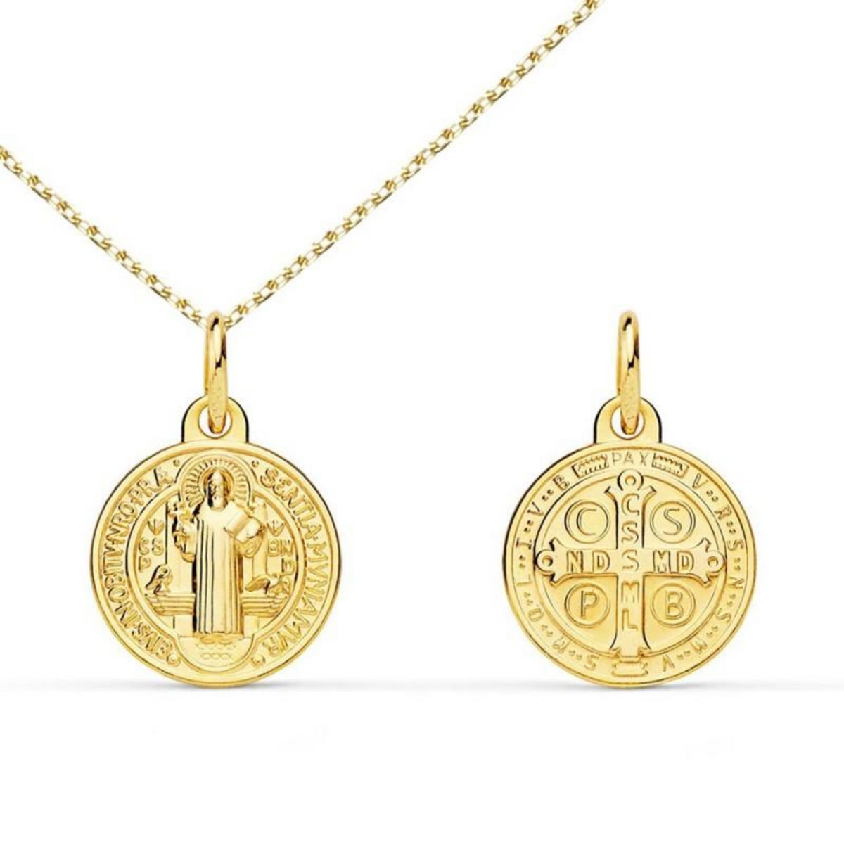 L'ATELIER D'AZUR Collier - Médaille Scapulaire Saint Benoit Or Jaune - Chaîne Dorée