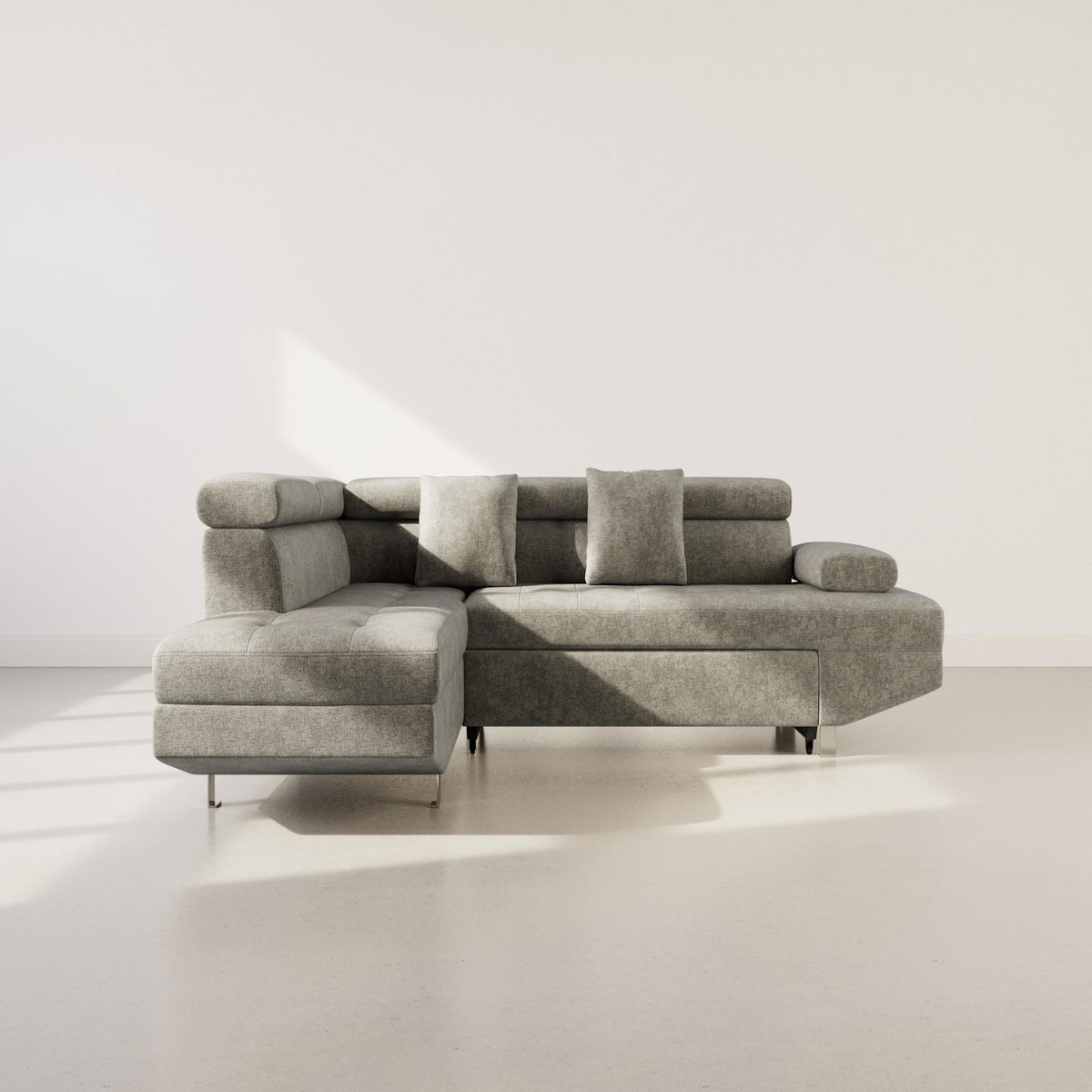 BEST MOBILIER Margaux - canapé d'angle gauche 5 places convertible avec coffre et têtières réglables en velours texturé