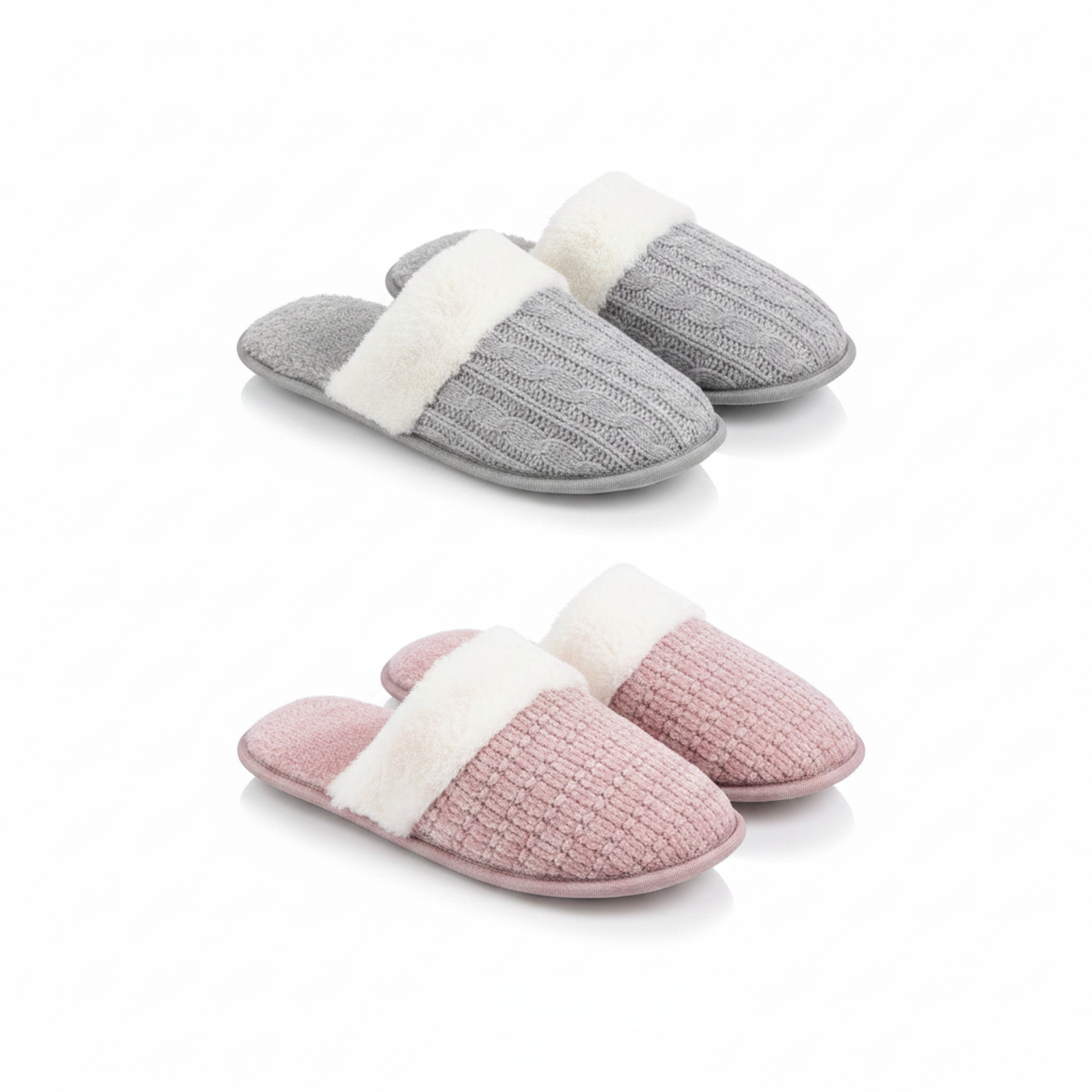 Voir la diapositive 3 : OZABI Ozabi pack 2 paires mules femme tricot torsadé bord fausse fourrure
