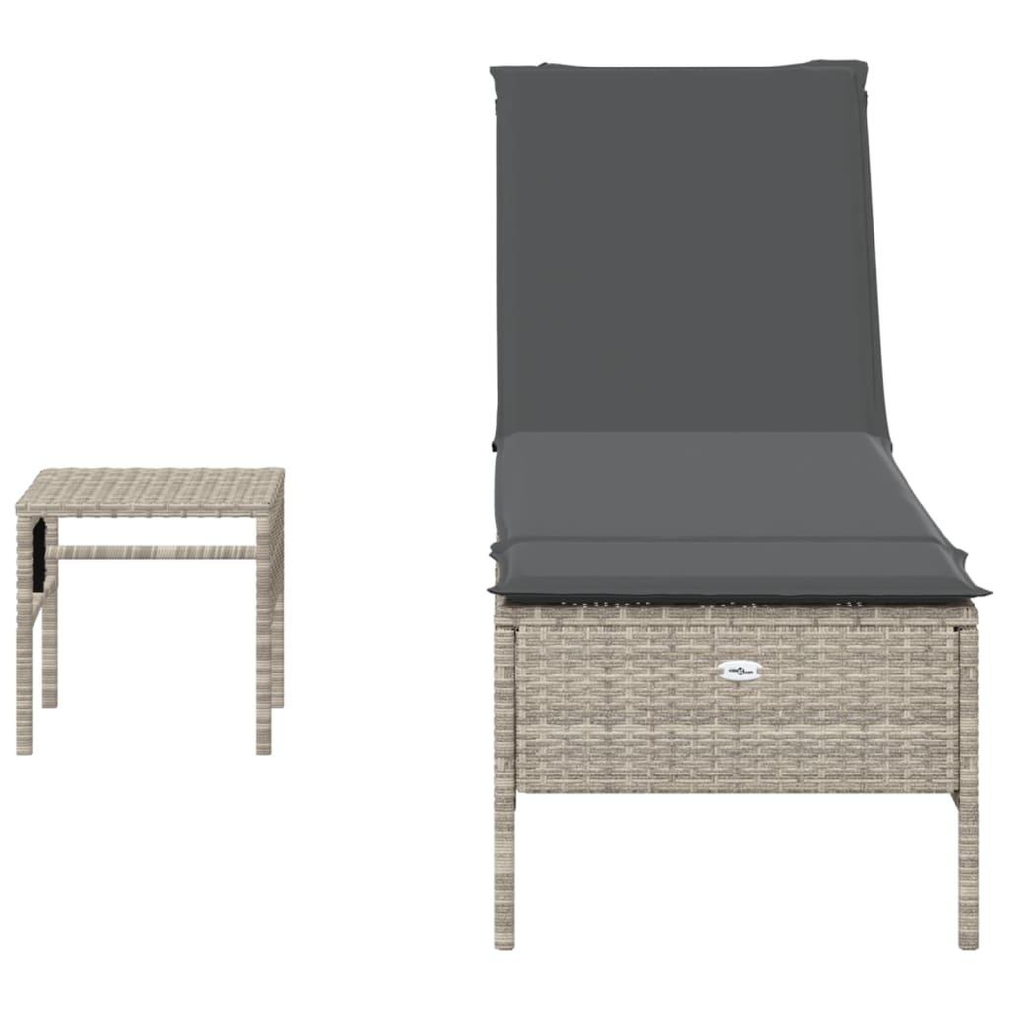 Voir la diapositive 4 : VIDAXL Chaise longue avec table et coussin gris clair resine tressee