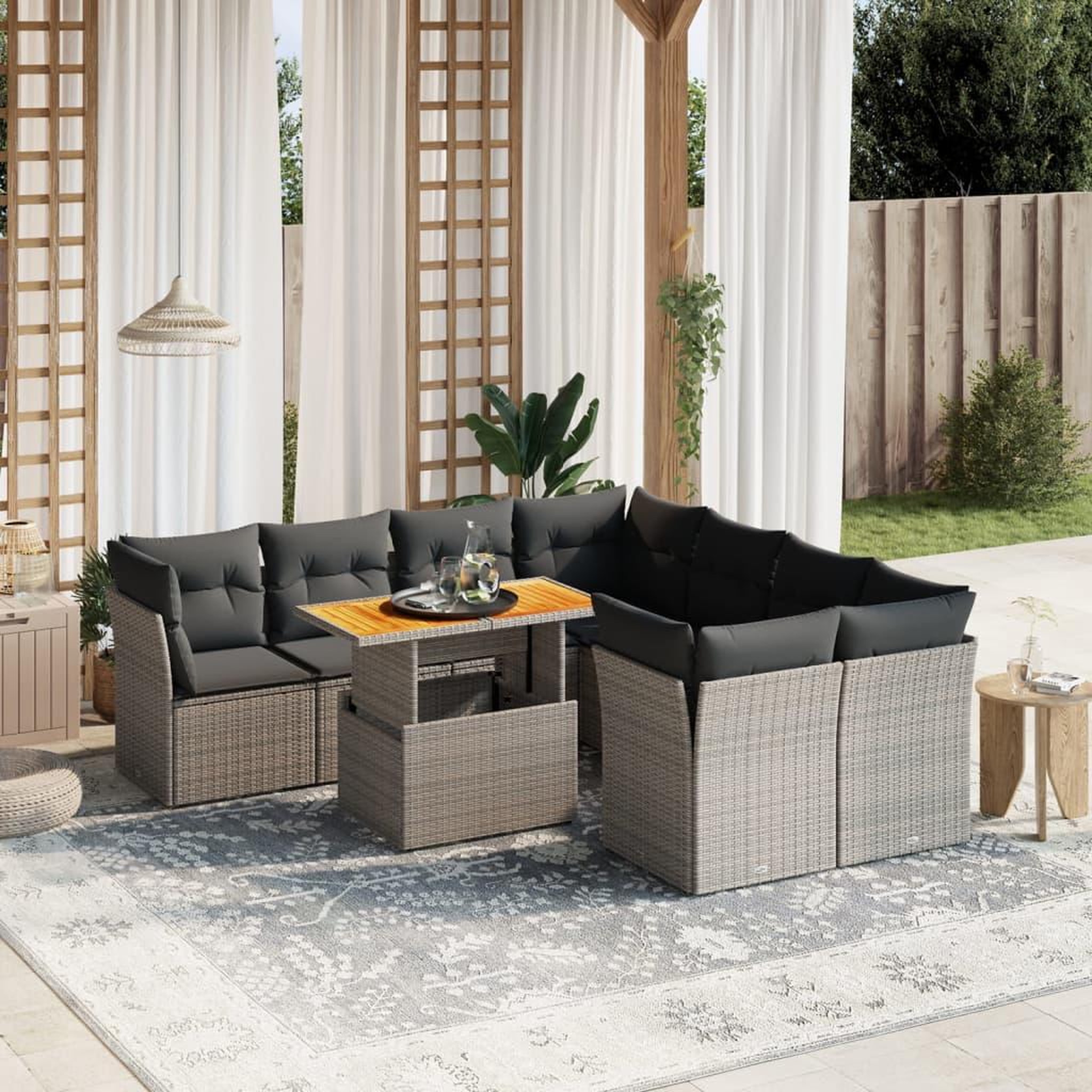 VIDAXL Salon de jardin 9 pcs avec coussins gris resine tressee