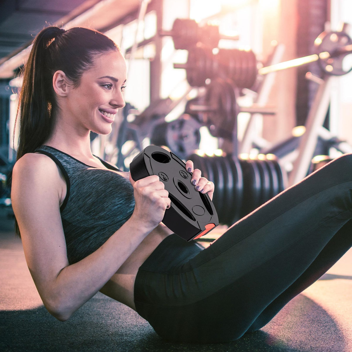 HOMCOM Disques de poids 2 x 5Kg + 2 x 7,5Kg - 3 poignées - trous de Ø25 mm - revêtement PP noir