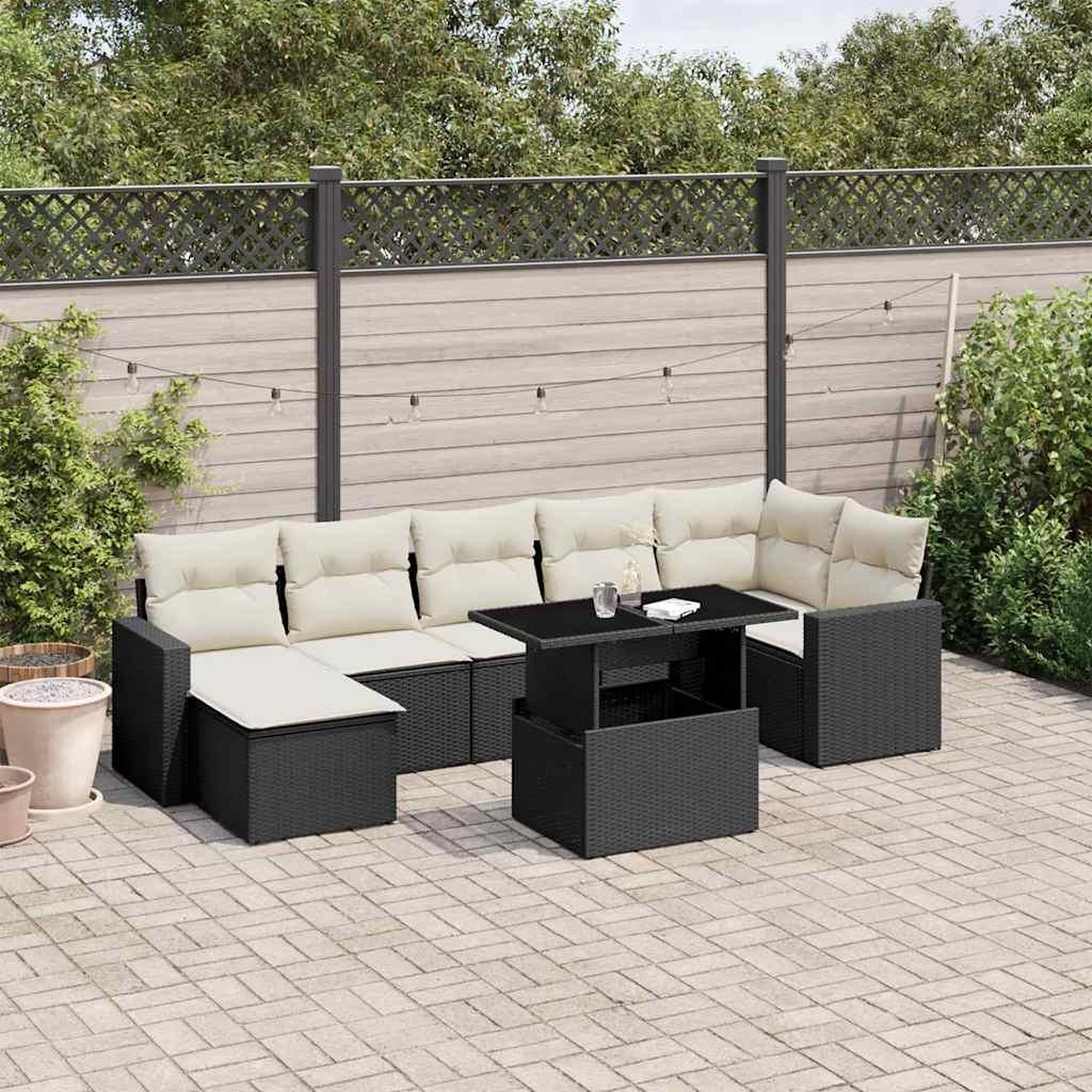 VIDAXL Salon de jardin 8 pcs avec coussins noir resine tressee