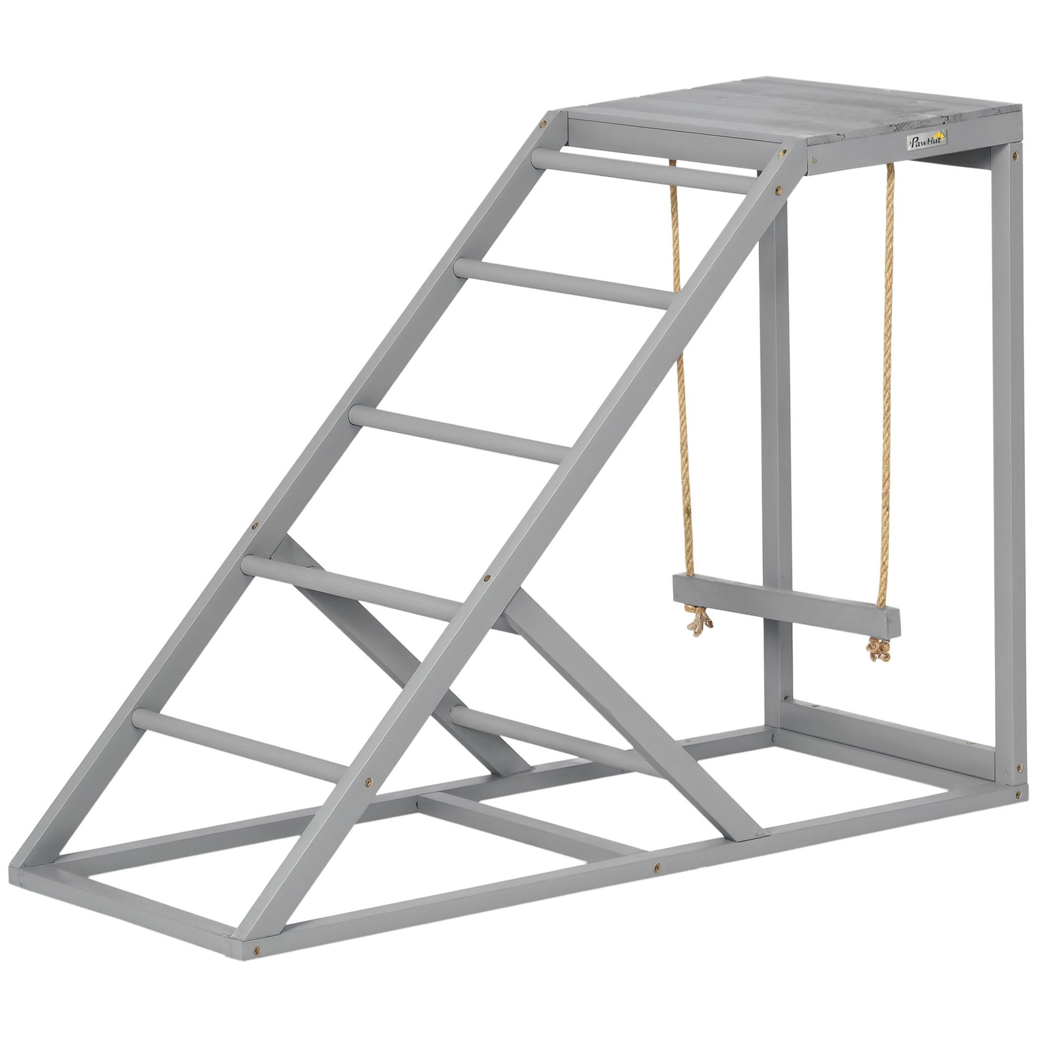 PAWHUT Perchoir grande taille pour poule balançoire plateforme 3 en 1 - dim. 96 x 40 x 71 cm - bois gris