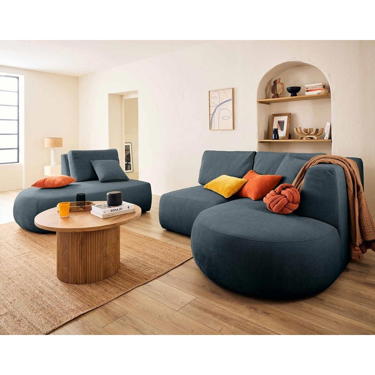 LISA DESIGN Santorini - canapé modulable d'angle droit - 5 places - en tissu texturé