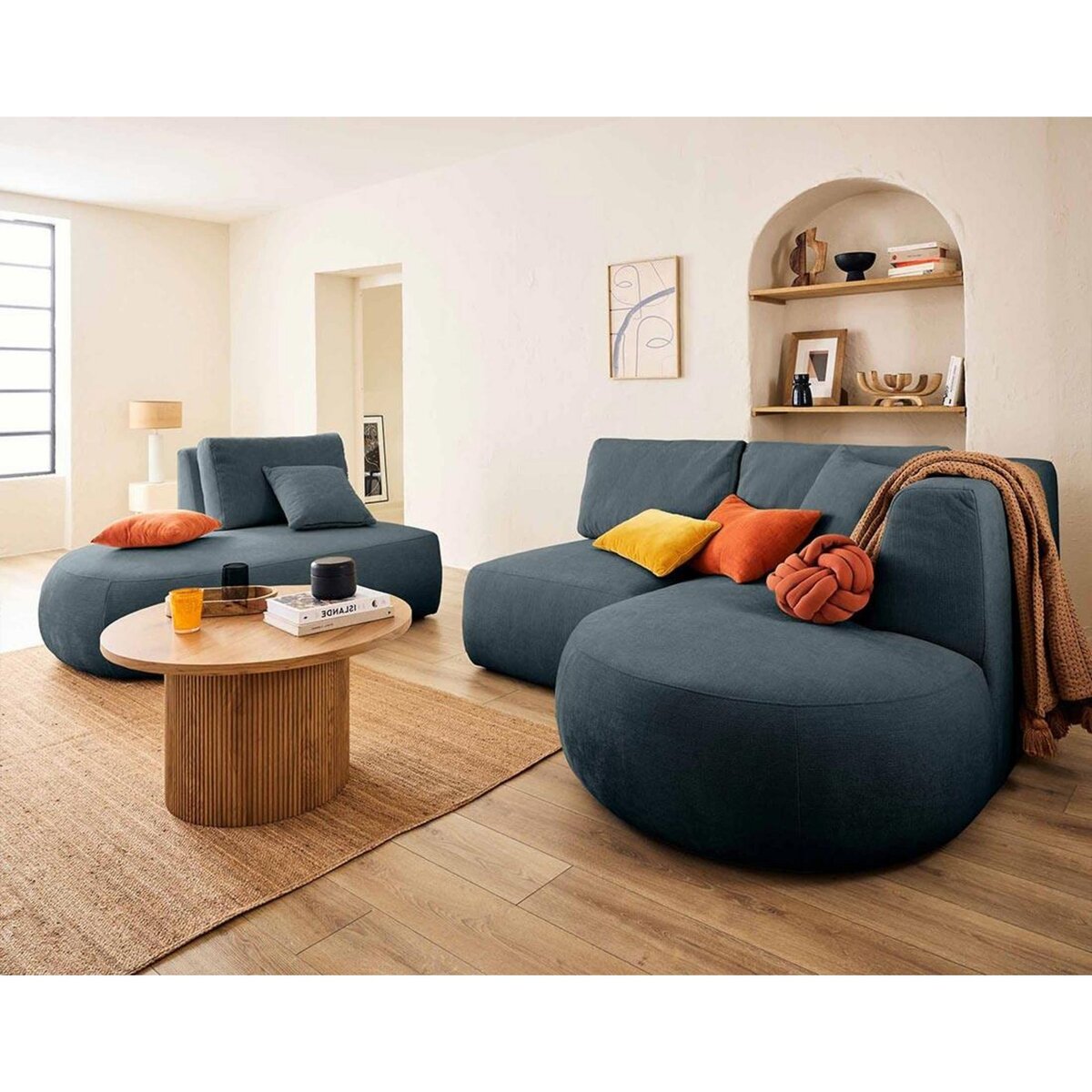 LISA DESIGN Santorini - canapé modulable d'angle droit - 5 places - en tissu texturé