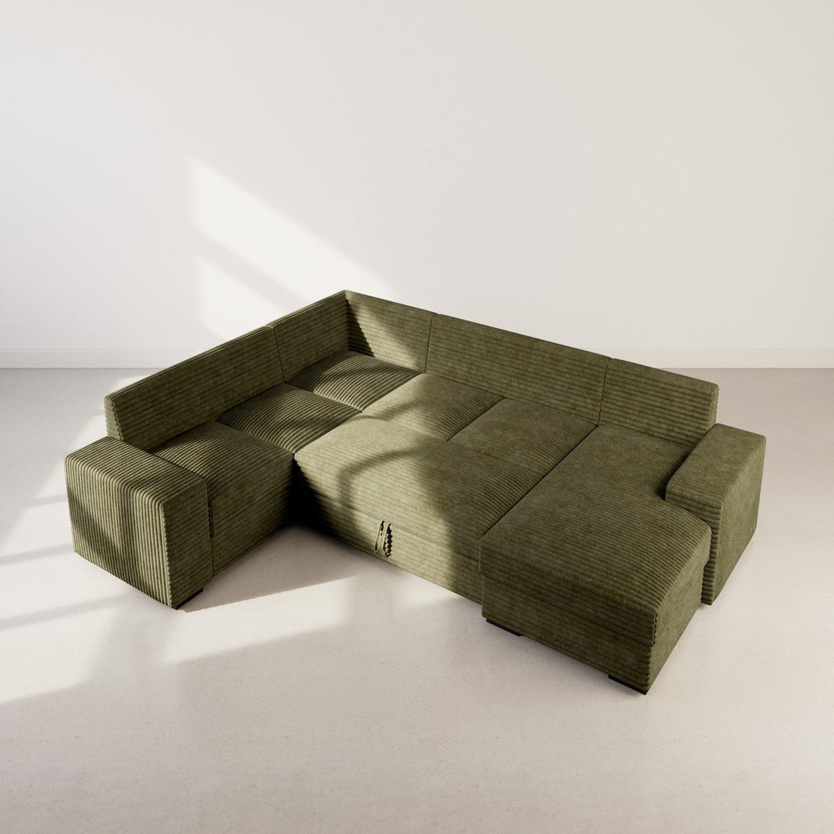 BEST MOBILIER Lorie - canapé panoramique d'angle gauche 7 places convertible en velours côtelé grosse côte avec coffre