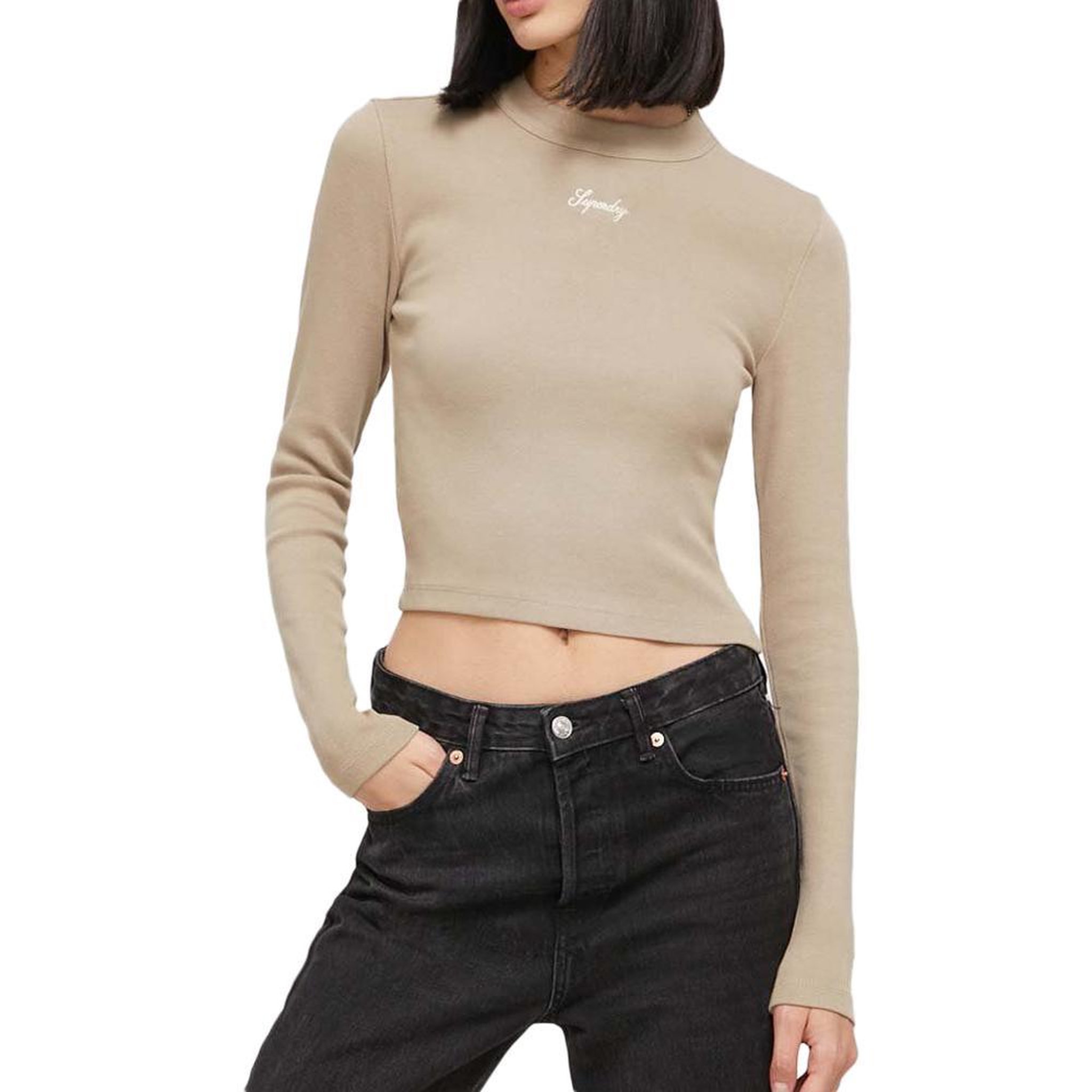 SUPERDRY T shirt  Femme Superdry Emb Fitted Top. Coloris disponibles : Beige