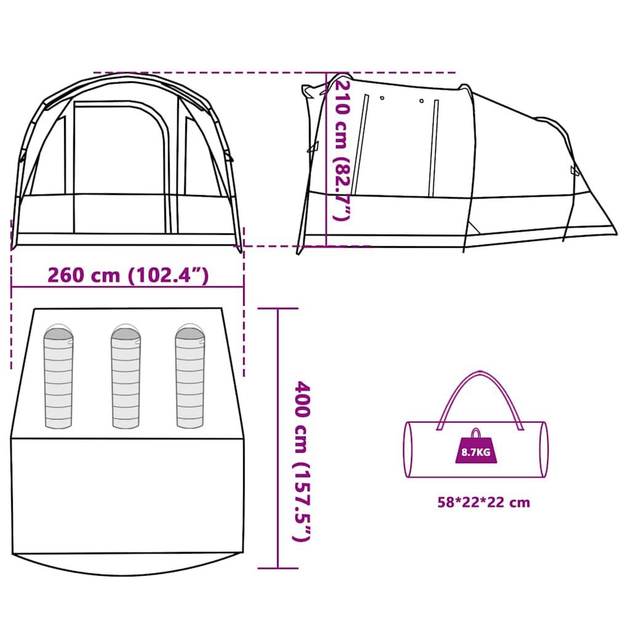 Voir la diapositive 6 : VIDAXL Tente de camping tunnel 3 personnes bleu impermeable