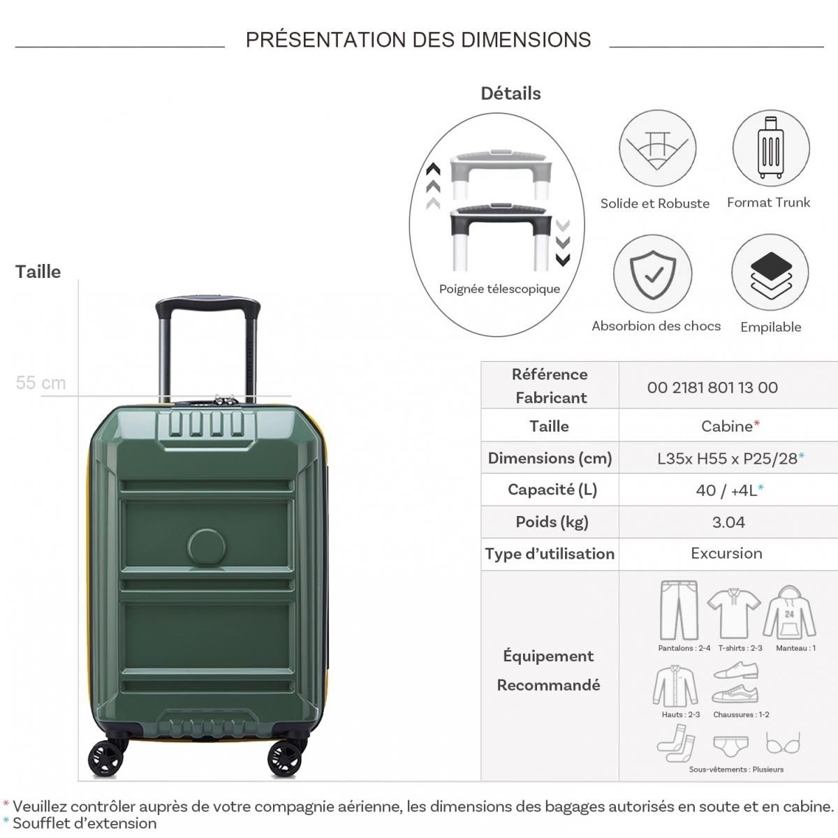 Delsey Valise cabine rigide Rempart TSA polycarbonate 55cm