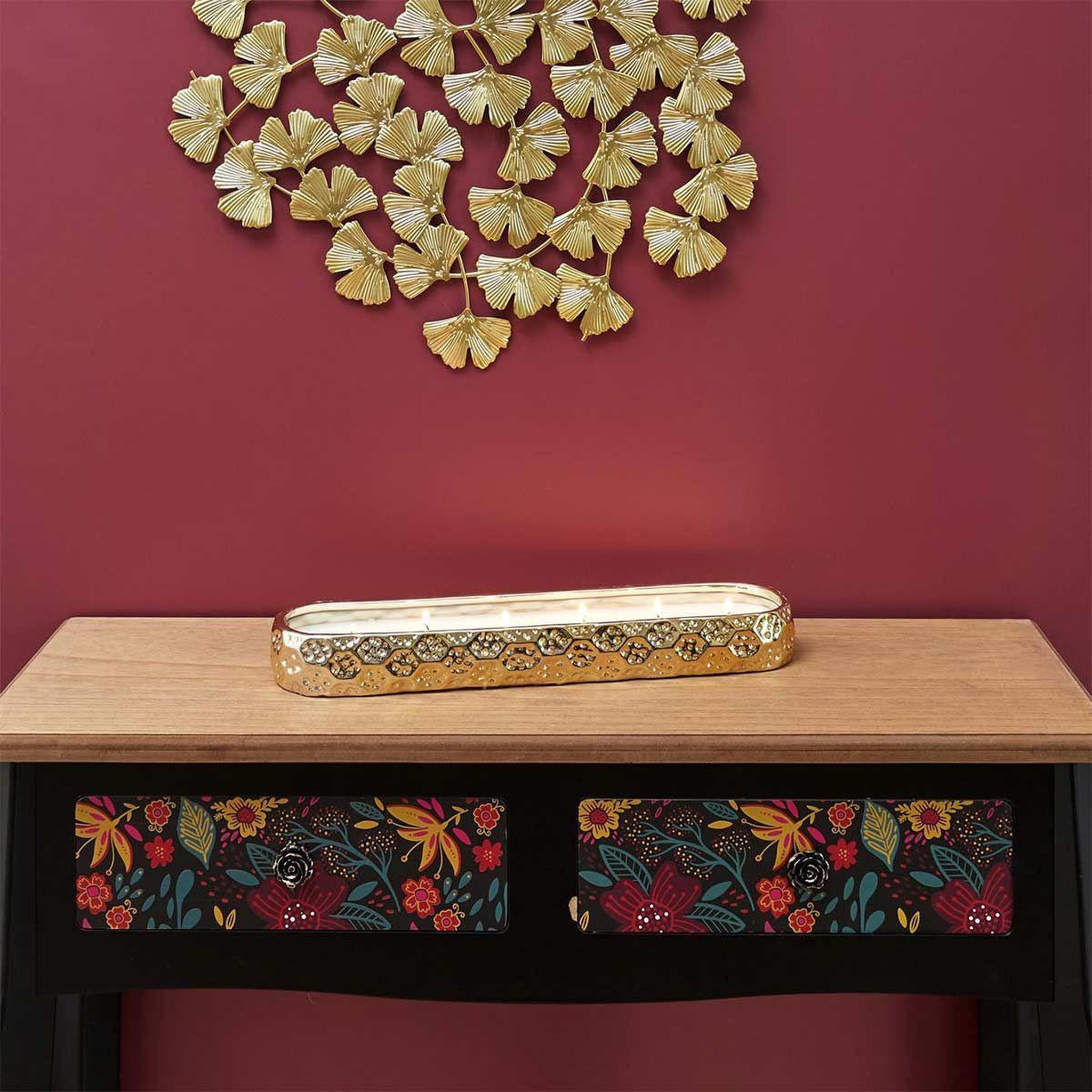 Voir la diapositive 2 : The Home Deco Factory Bougie parfumée en céramique  6 mèches  39cm or