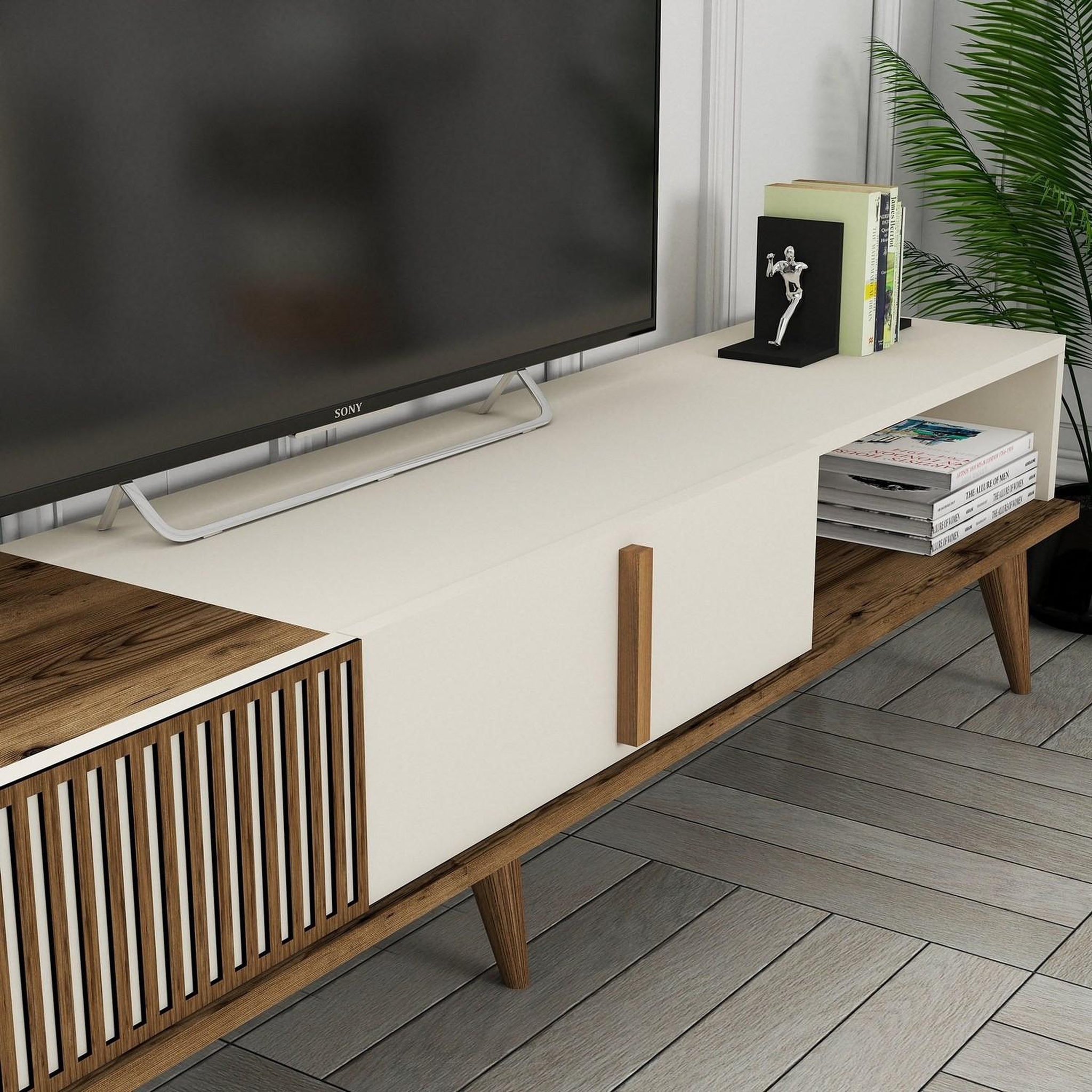 Voir la diapositive 4 : Habitat et Jardin Meuble tv en bois  milan  - 180 x 35 x 40 cm - crème de noix