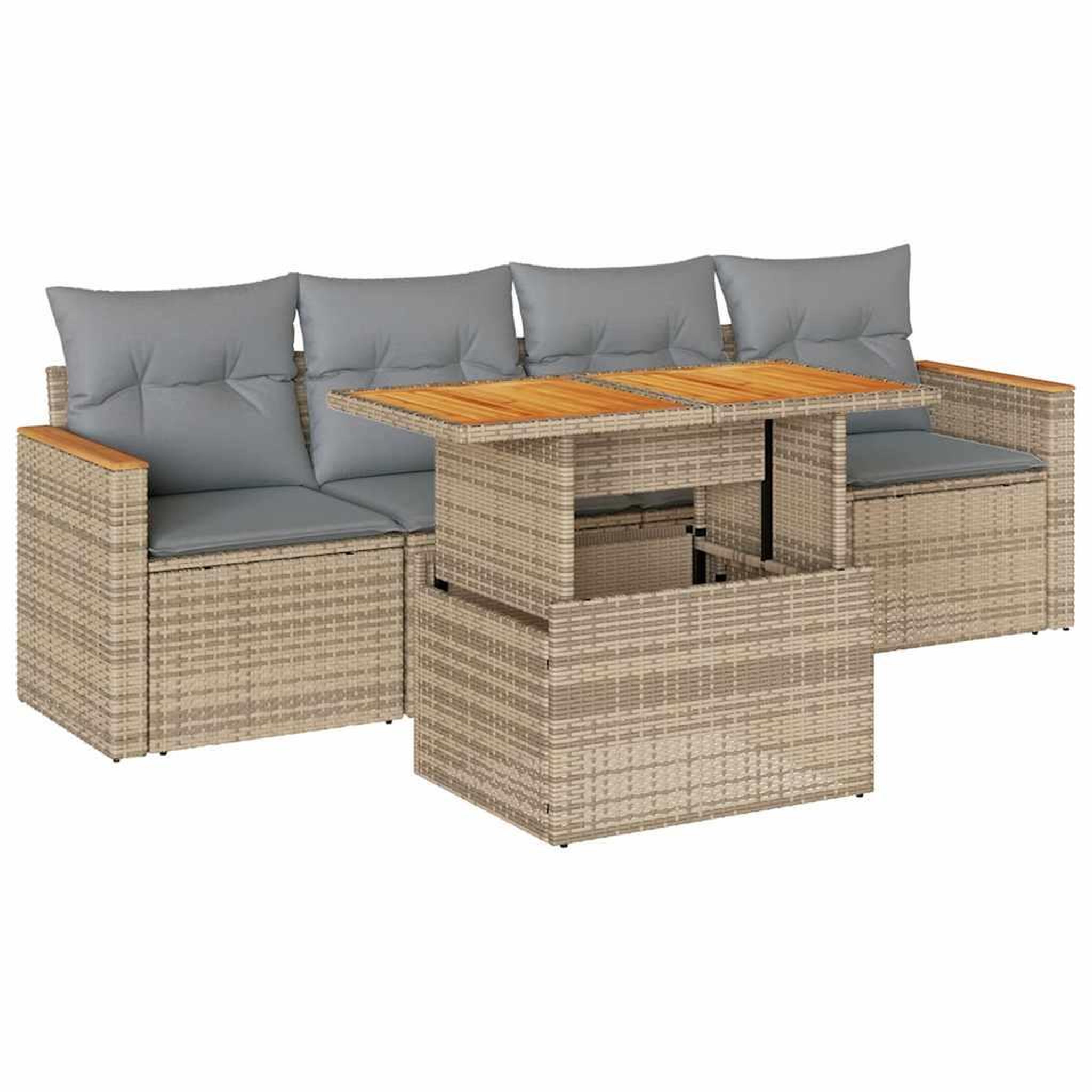 Voir la diapositive 2 : VIDAXL Salon de jardin avec coussins 5 pcs beige resine tressee acacia