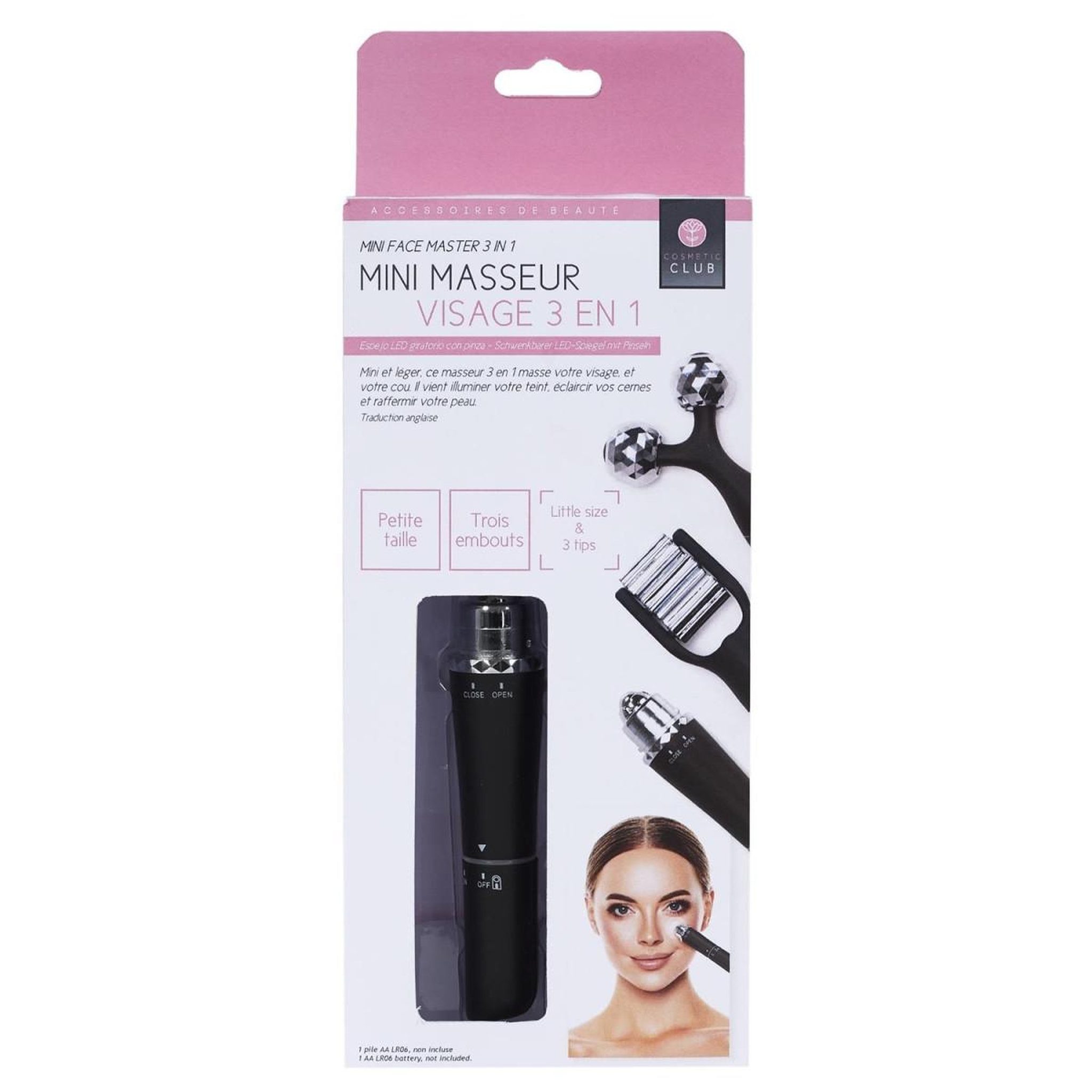Voir la diapositive 5 : Cosmetic Club Mini masseur pour visage  3 en 1  12cm noir