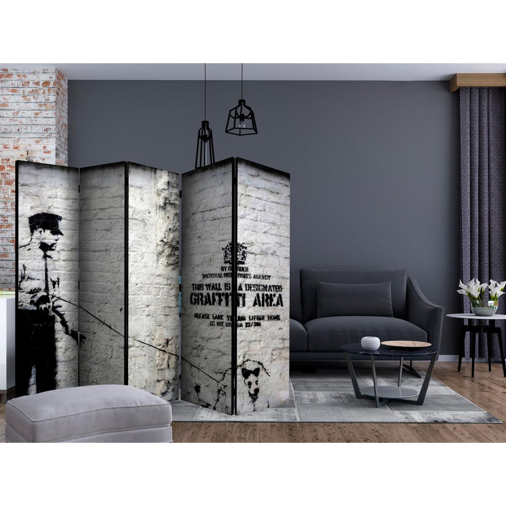 Voir la diapositive 2 : Paris Prix Paravent 5 volets  banksy - graffiti area  172x225cm