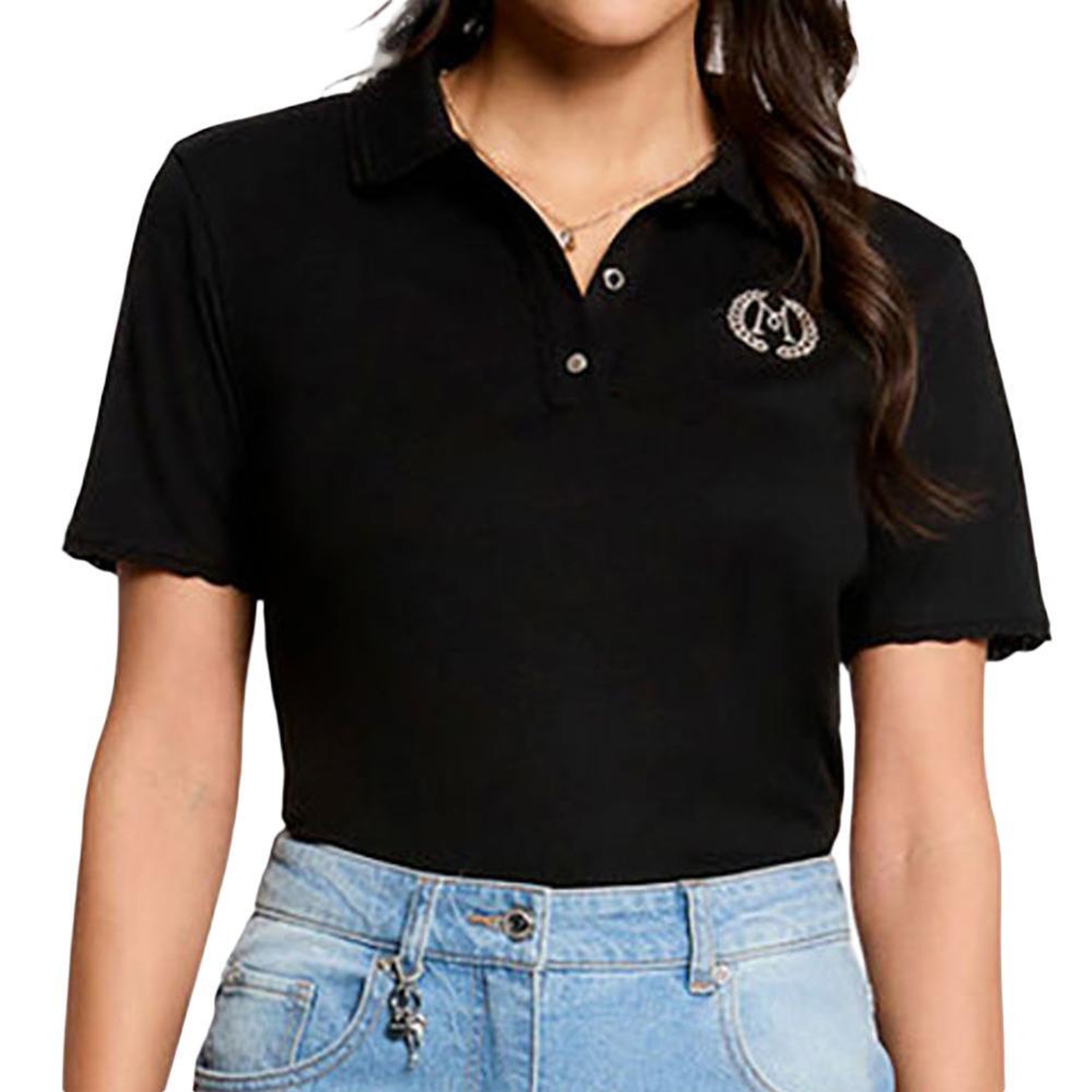Voir la diapositive 2 : MORGAN Polo noir femme morgan broderie