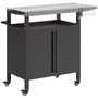 Voir la diapositive 1 : OUTSUNNY Desserte de jardin desserte plancha barbecue - 2 portes, tablette pliable, 3 crochets - acier noir acier inox