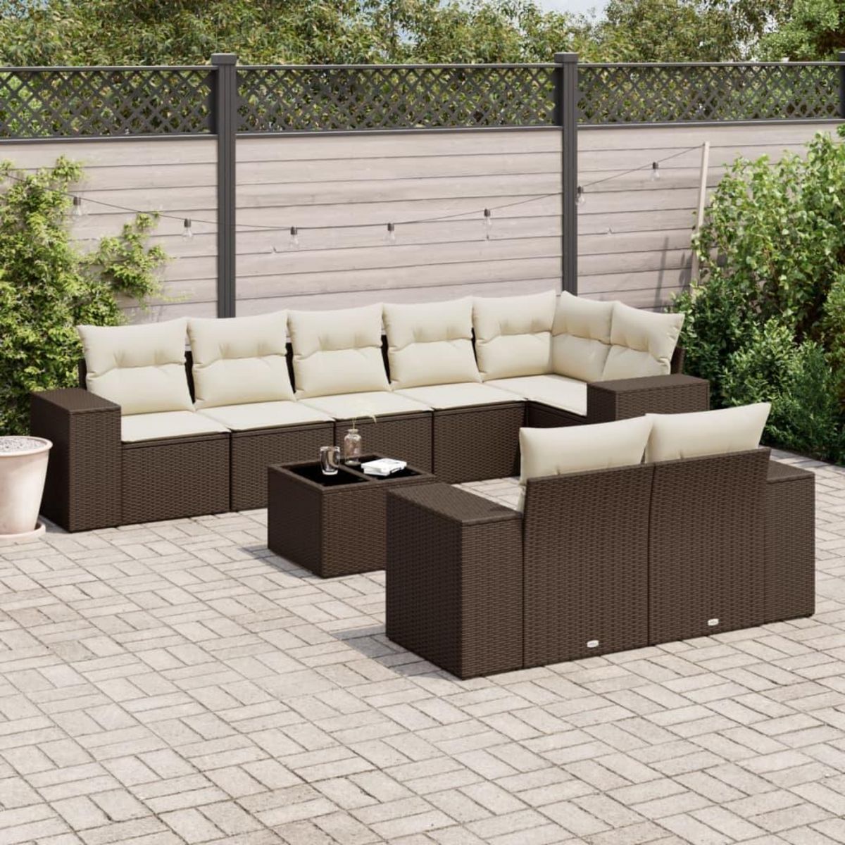 VIDAXL Salon de jardin avec coussins 9 pcs marron resine tressee