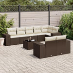 VIDAXL Salon de jardin avec coussins 9 pcs marron resine tressee
