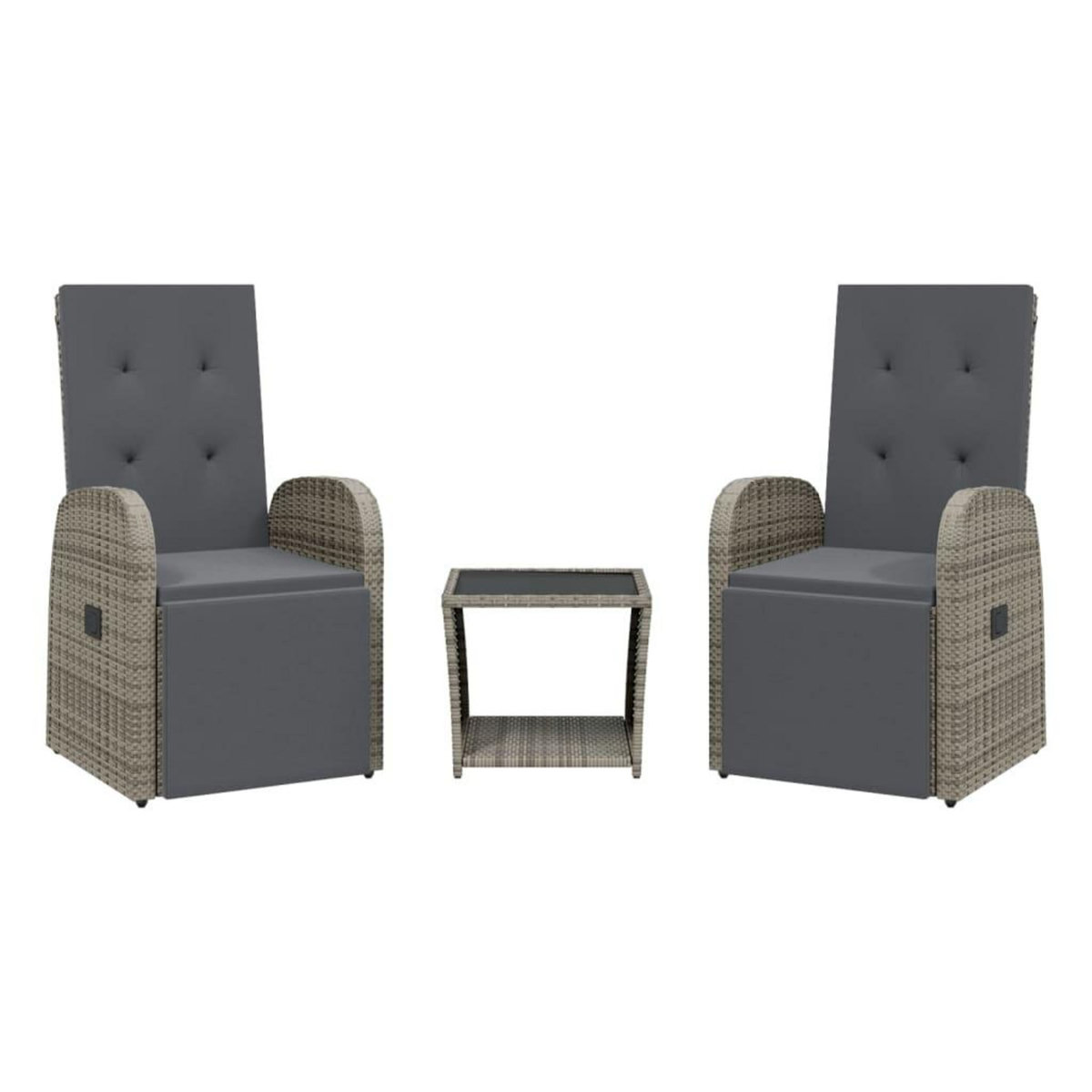 VIDAXL Ensemble a manger de jardin 3 pcs coussins gris resine tressee