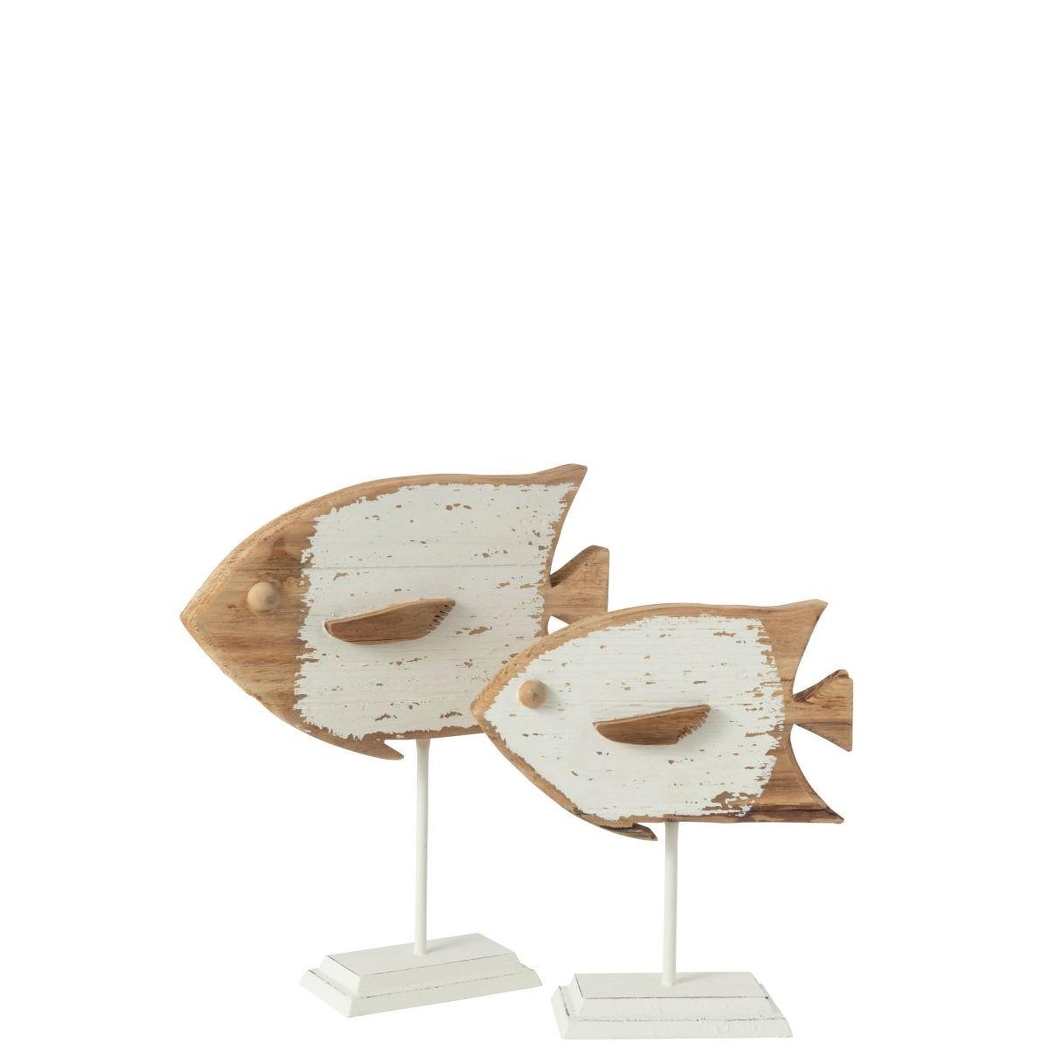 Voir la diapositive 2 : J-LINE Statuette poisson sur pied  boli  28cm naturel & blanc