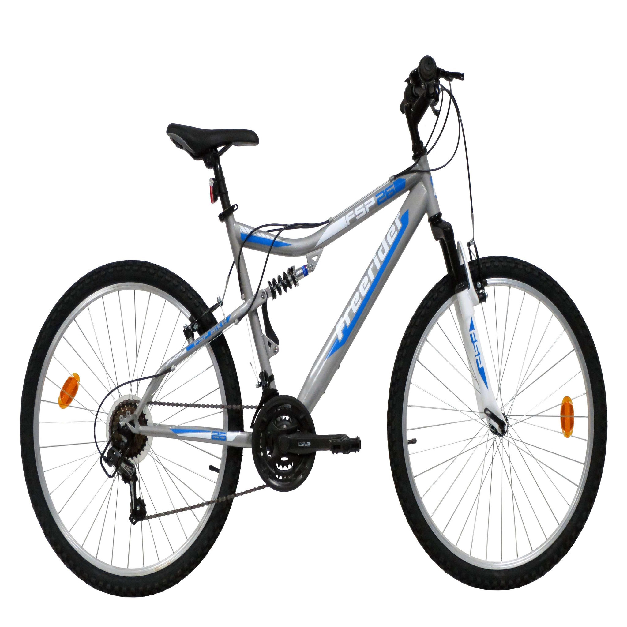 Voir la diapositive 1 : FREERIDER Vélo VTT 26'' Tout Suspendu   Freerider   équipé de 18 Vitesses - Freins V-Brake - Cadre Suspendu acier et Fourche télescopique - Dérailleur Shimano & Jantes en aluminium