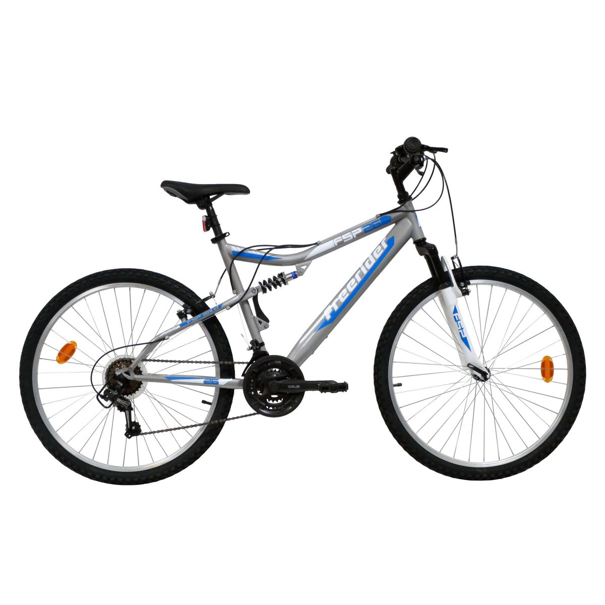 FREERIDER Vélo VTT 26'' Tout Suspendu   Freerider   équipé de 18 Vitesses - Freins V-Brake - Cadre Suspendu acier et Fourche télescopique - Dérailleur Shimano & Jantes en aluminium