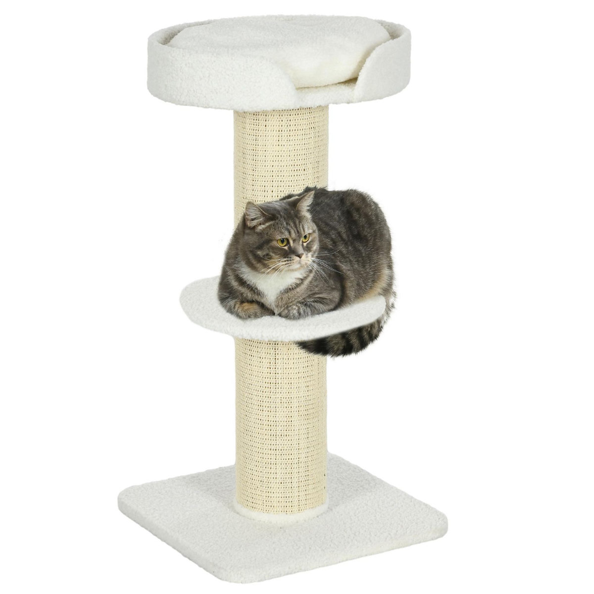 PAWHUT Arbre à chat avec griffoir centre d'activités 2 plateformes coussin crème