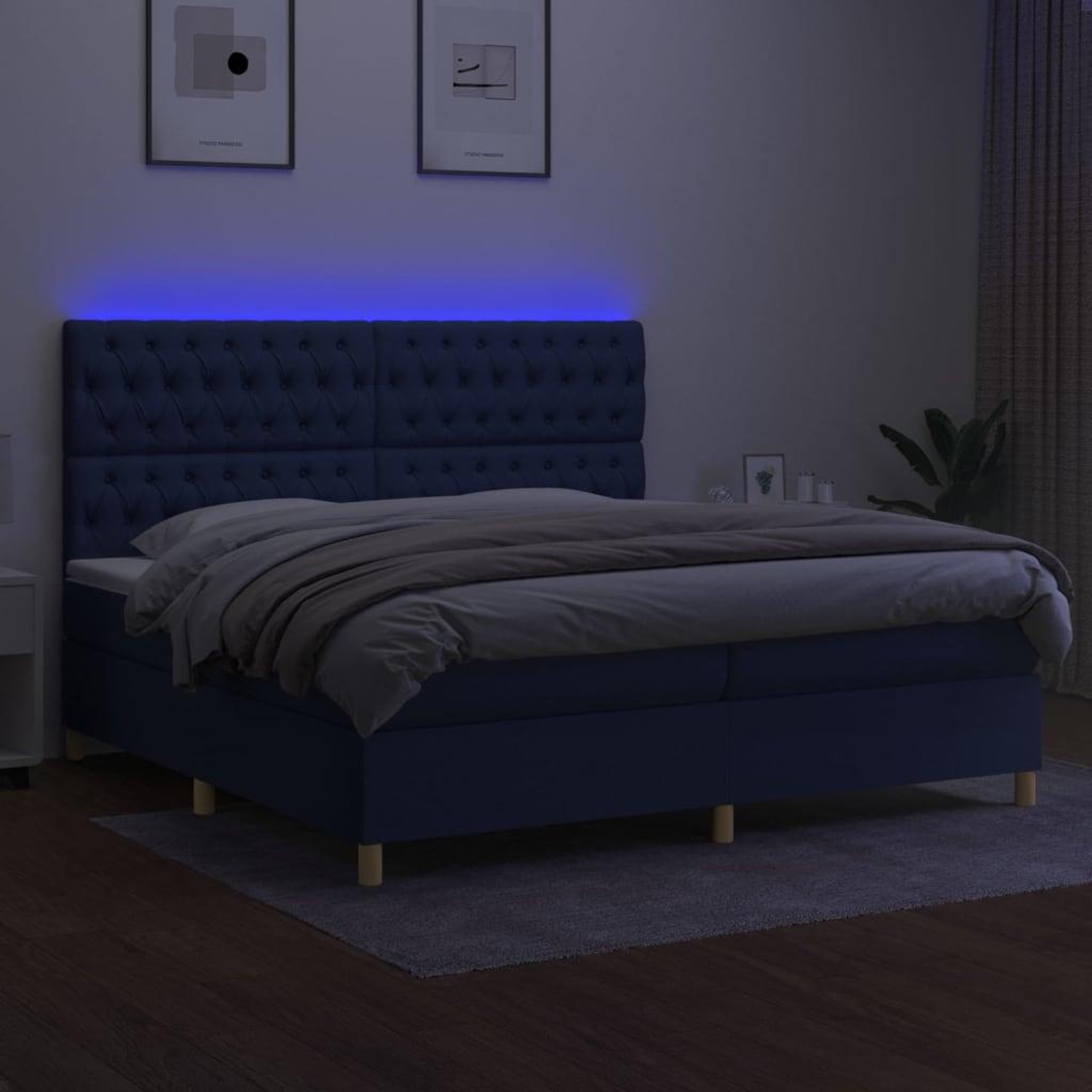 Voir la diapositive 4 : VIDAXL Sommier a lattes de lit et matelas et LED Bleu 200x200 cm Tissu