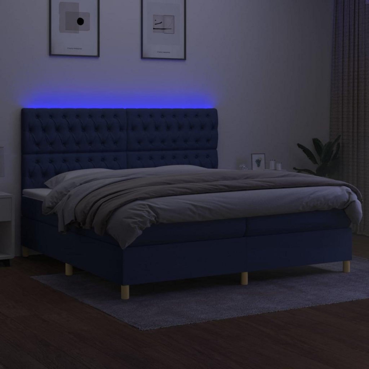 VIDAXL Sommier a lattes de lit et matelas et LED Bleu 200x200 cm Tissu