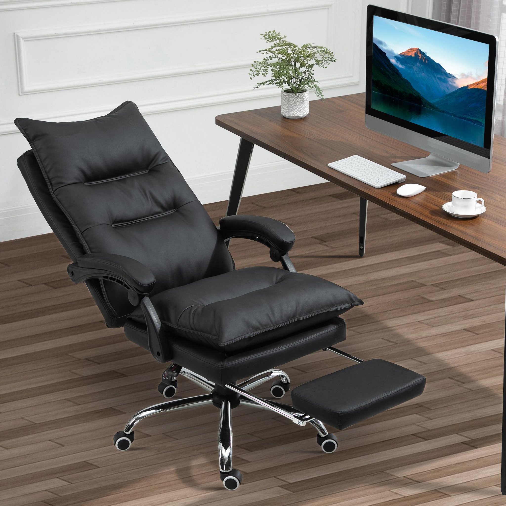 Voir la diapositive 4 : VINSETTO Fauteuil de bureau direction hauteur réglable dossier inclinable repose-pied intégré revêtement synthétique noir