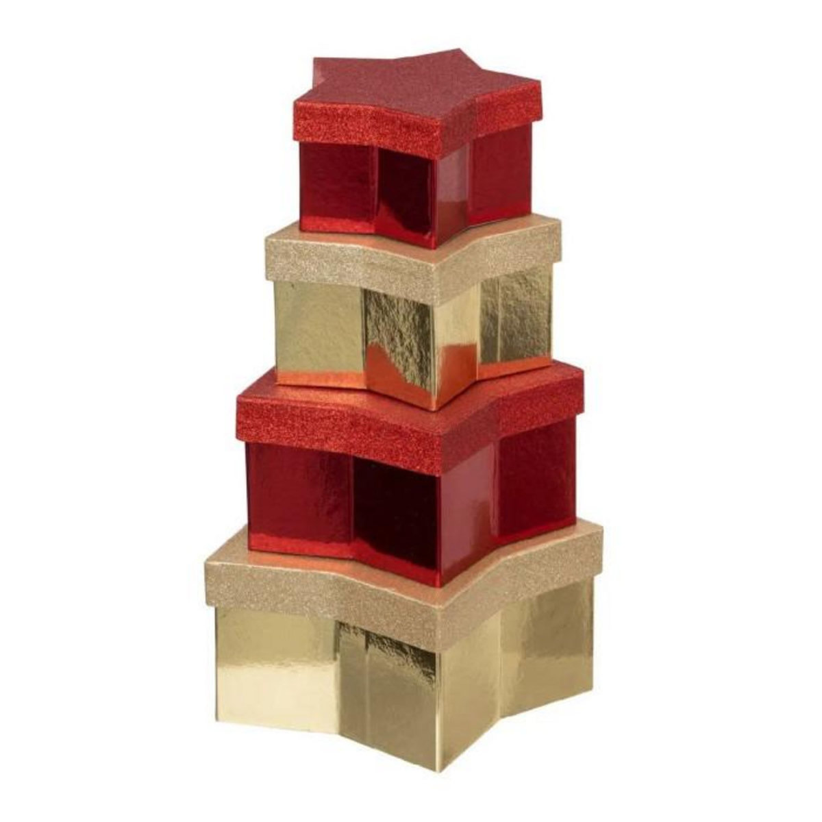 ATMOSPHERA Lot de 4 Boîtes Déco  Etoile  23cm Rouge & Or
