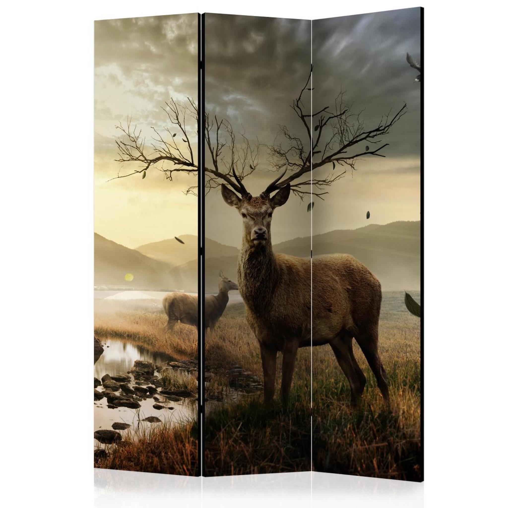 Paris Prix Paravent 3 volets  deers by mountain stream  135x172cm