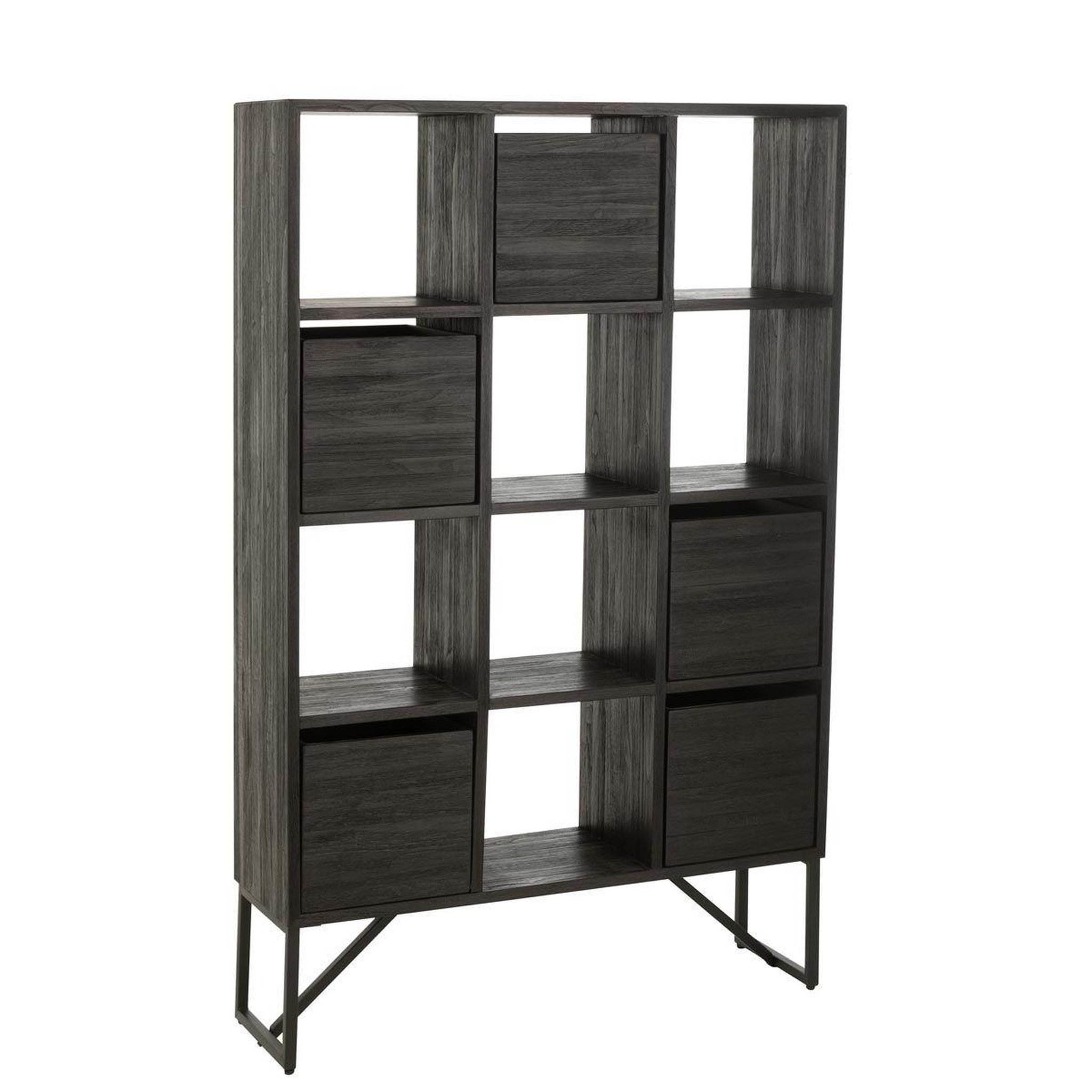Voir la diapositive 2 : J-LINE Étagère avec tiroirs en bois  teck  158cm noir