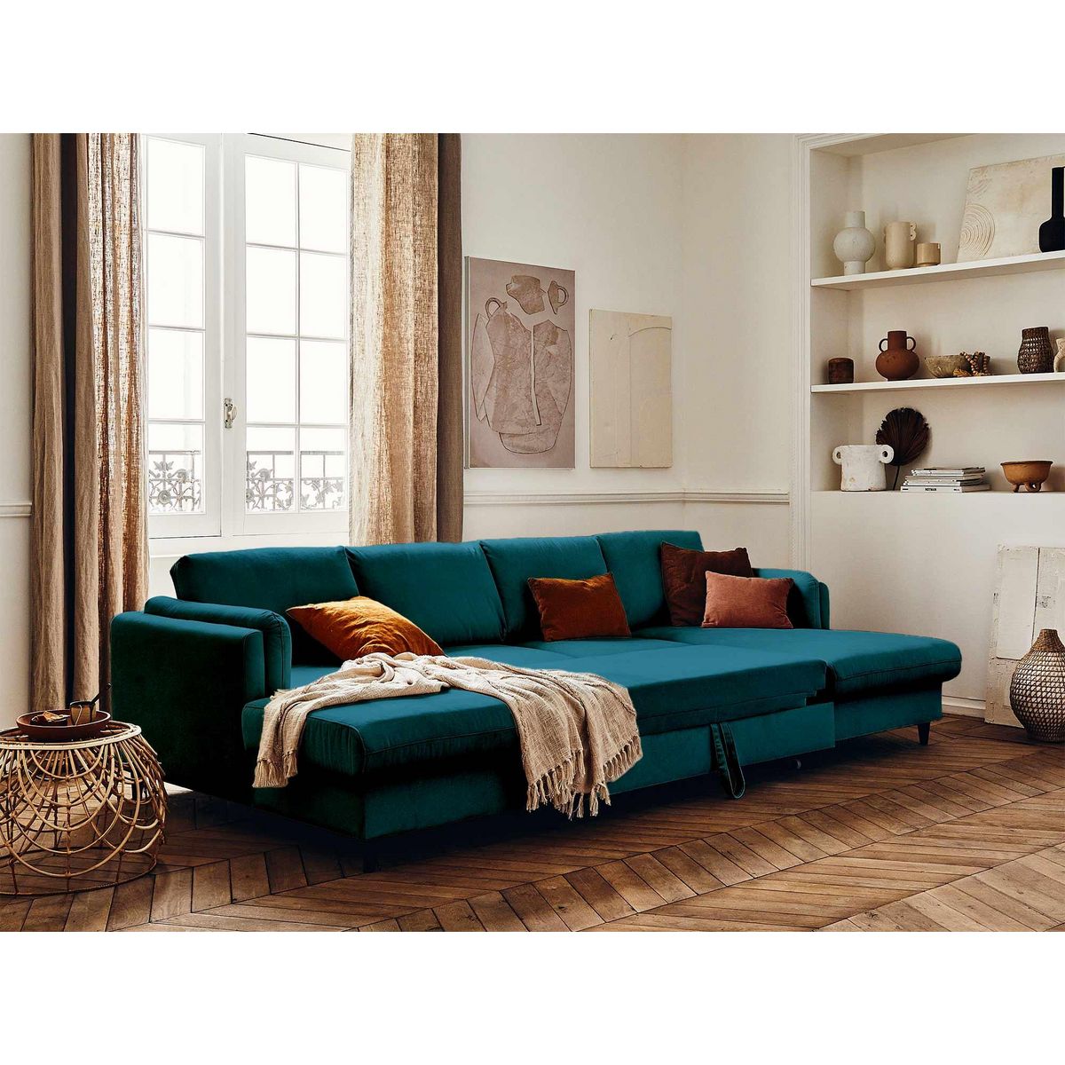 LISA DESIGN Brooke - canapé panoramique en u - 7 places - convertible avec coffre - en velours