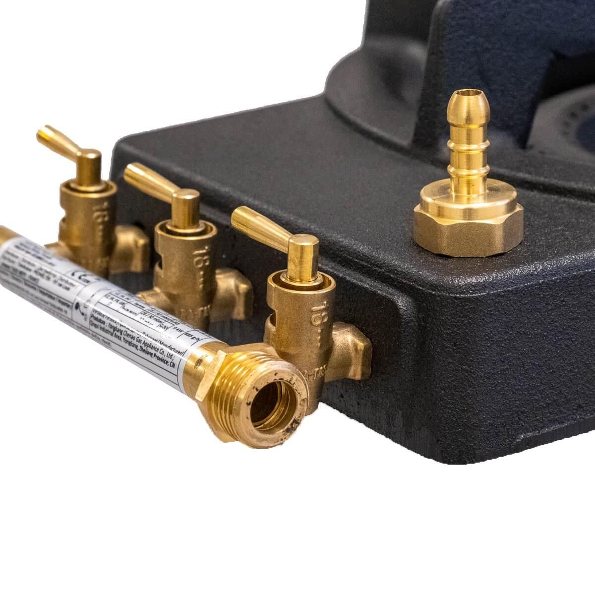 INTEC Rechaud à gaz 9,8 KW Fonte véritable 4 pieds 2 bruleurs + Tuyau gaz flexible 1.50m TRIGLAV