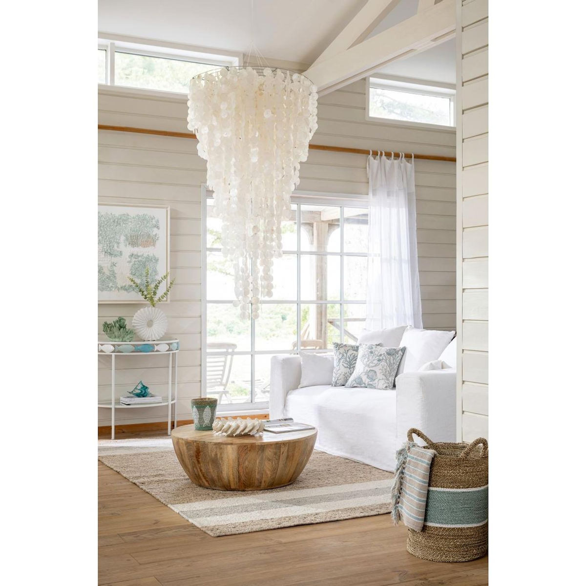 Paris Prix Suspension Déco en Capiz  Betsy  150cm Blanc